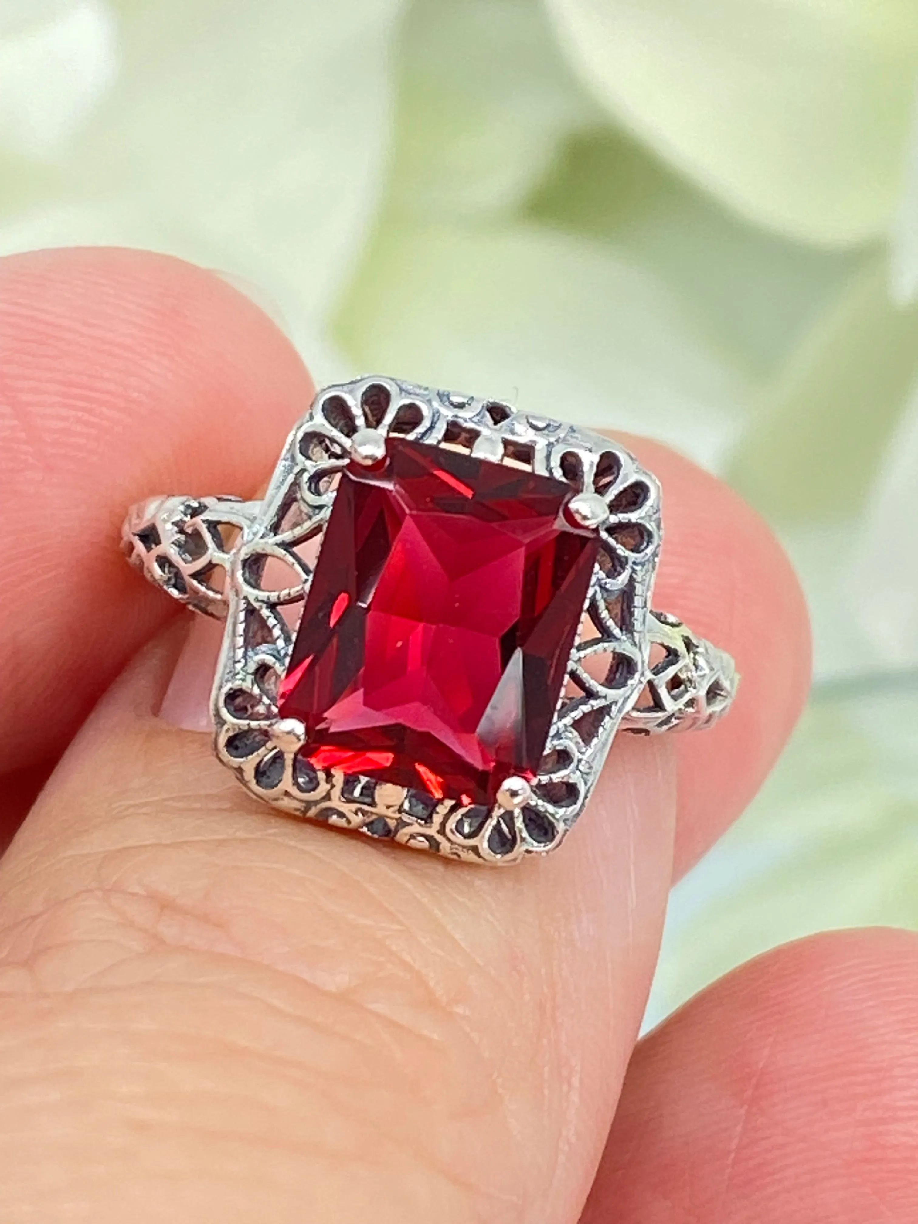 Ruby Ring, Vintage Filigree, Victorian Revival Jewelry, D150