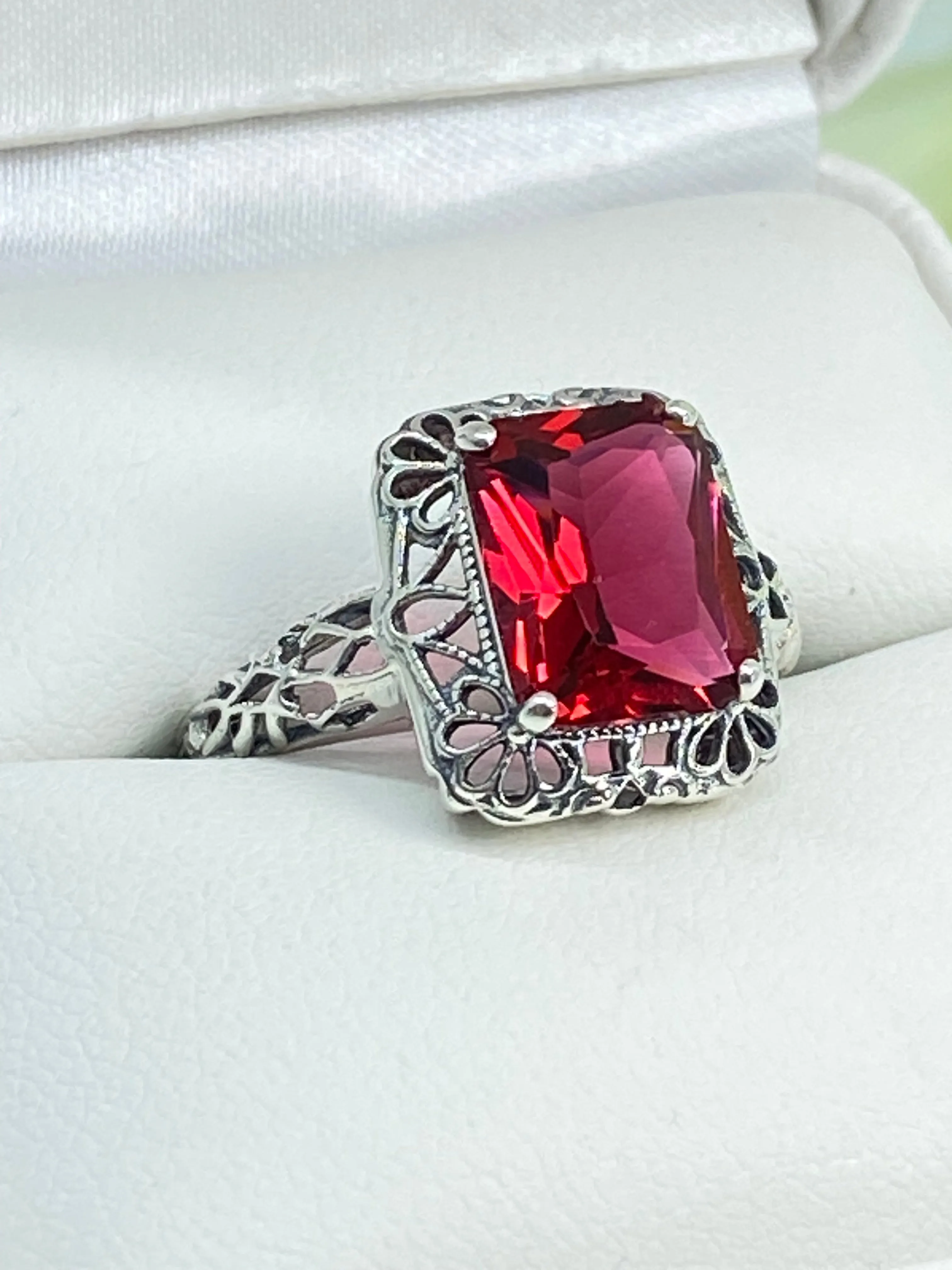 Ruby Ring, Vintage Filigree, Victorian Revival Jewelry, D150