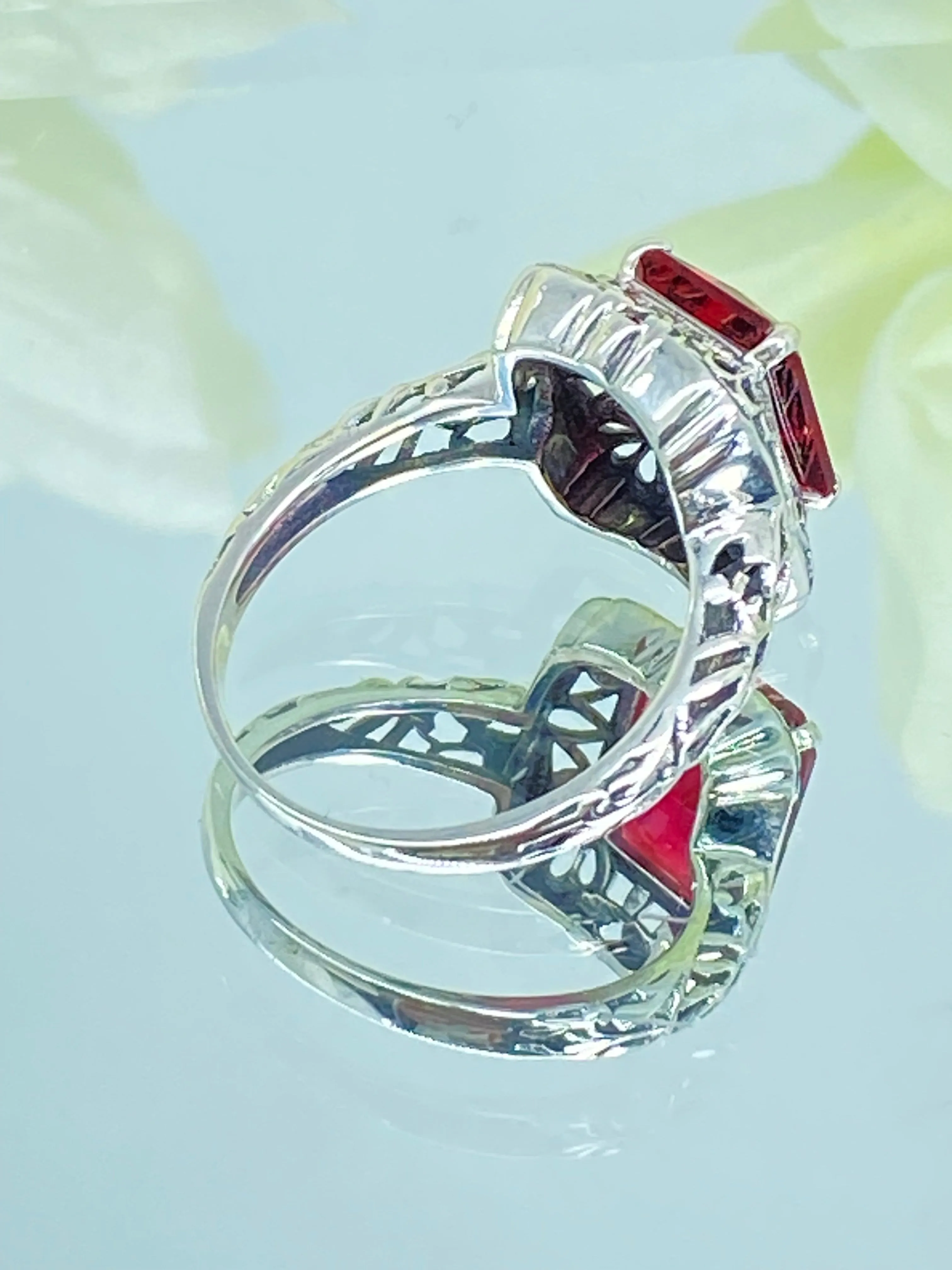 Ruby Ring, Vintage Filigree, Victorian Revival Jewelry, D150
