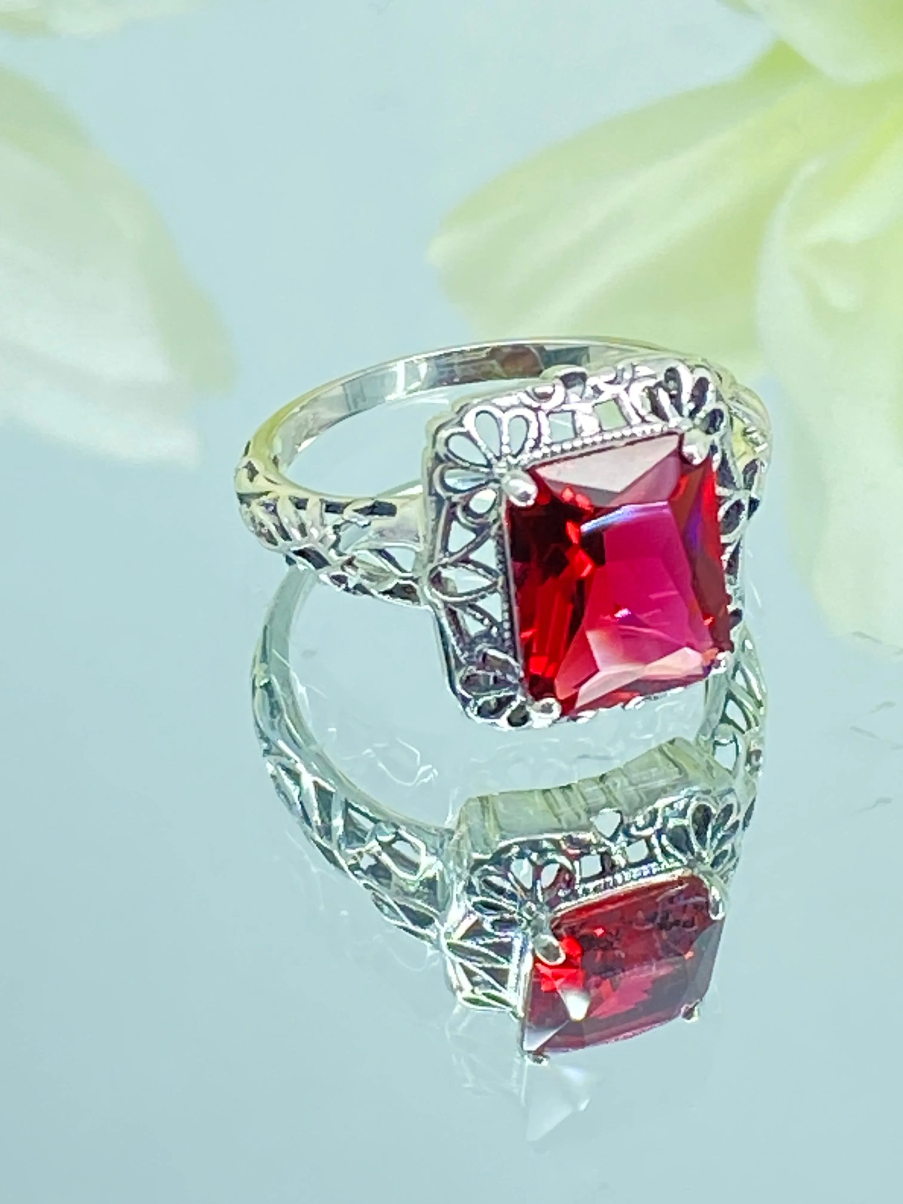 Ruby Ring, Vintage Filigree, Victorian Revival Jewelry, D150