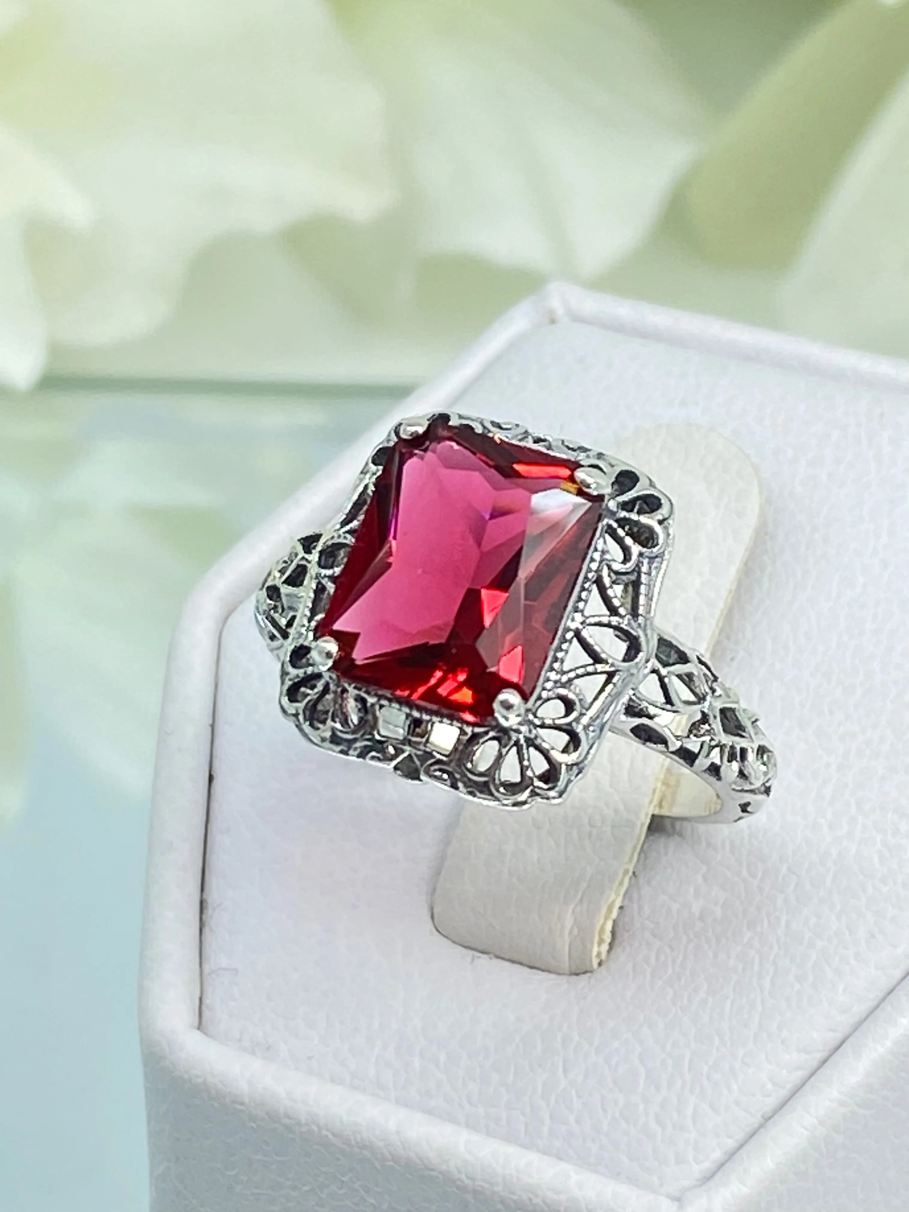 Ruby Ring, Vintage Filigree, Victorian Revival Jewelry, D150