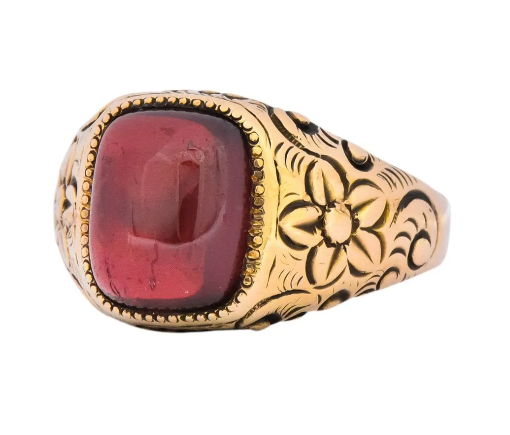 Rudolph Deutsch Co. Victorian Garnet 14 Karat Gold Floral Ring