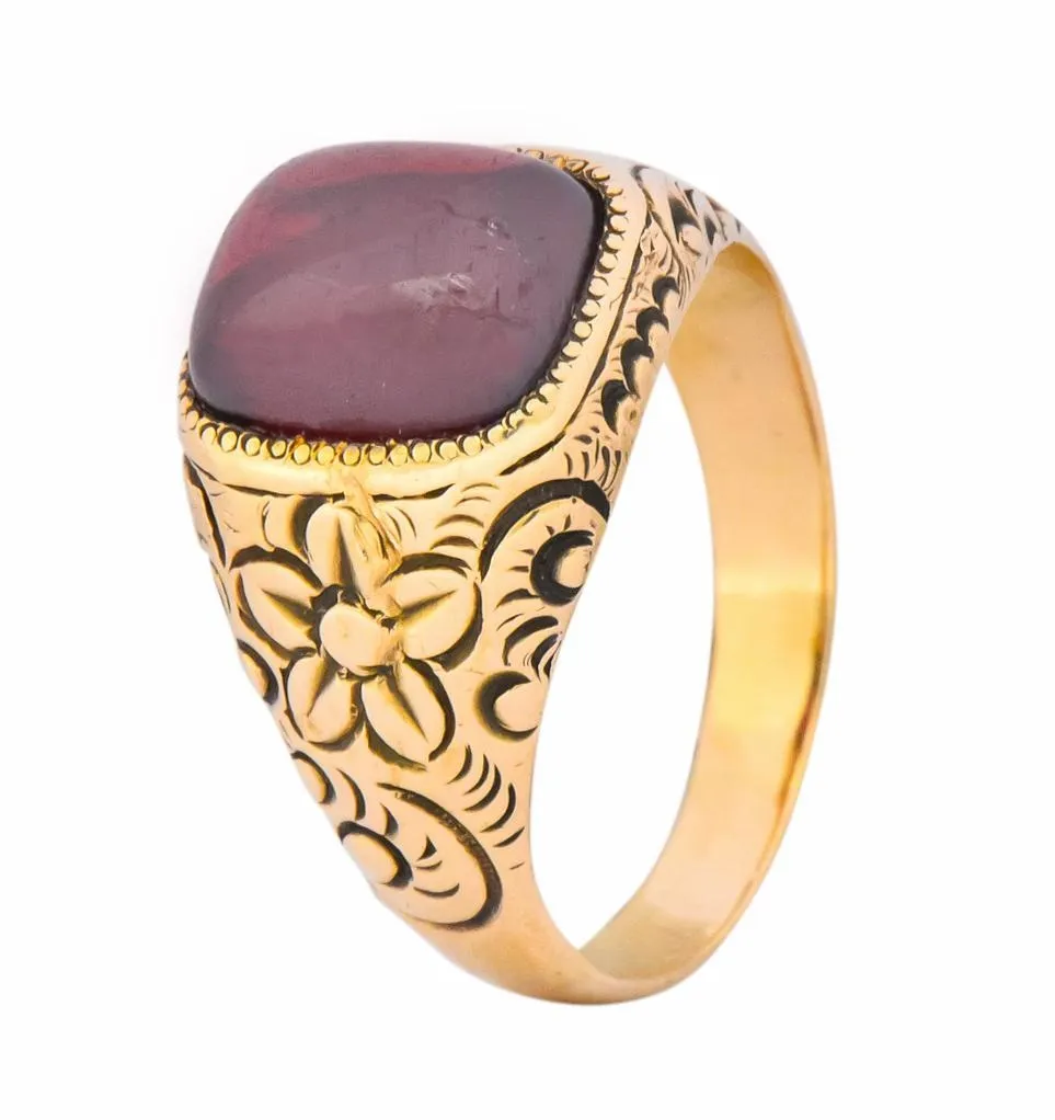 Rudolph Deutsch Co. Victorian Garnet 14 Karat Gold Floral Ring