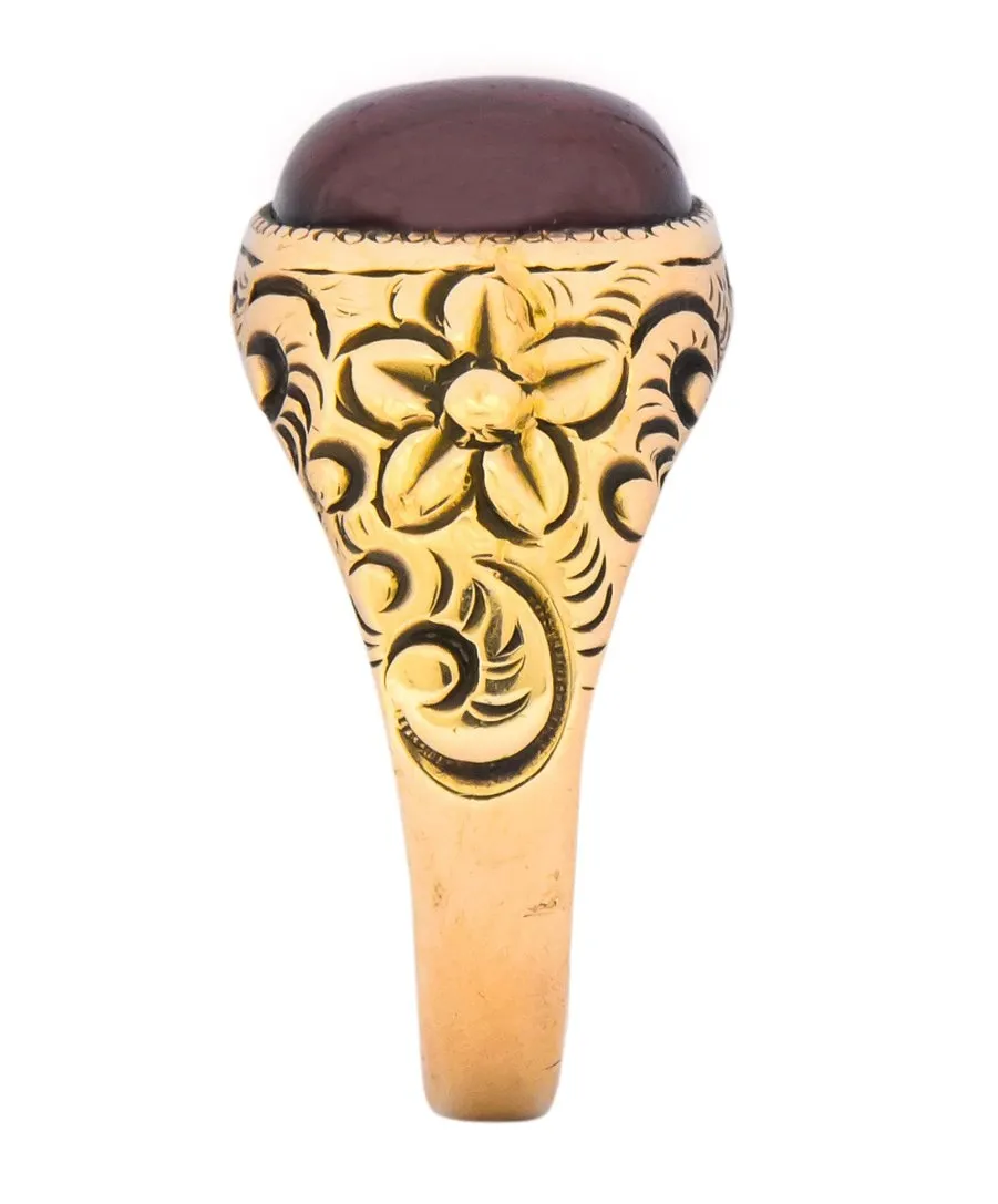 Rudolph Deutsch Co. Victorian Garnet 14 Karat Gold Floral Ring