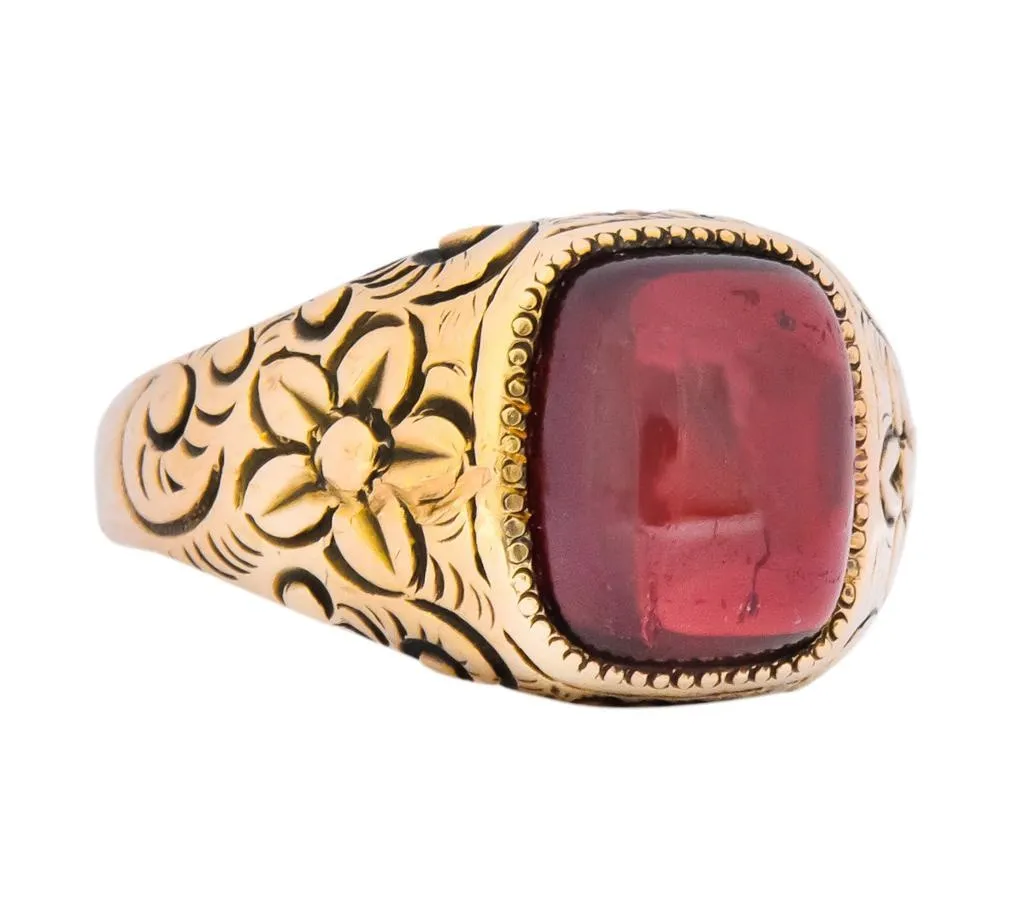 Rudolph Deutsch Co. Victorian Garnet 14 Karat Gold Floral Ring