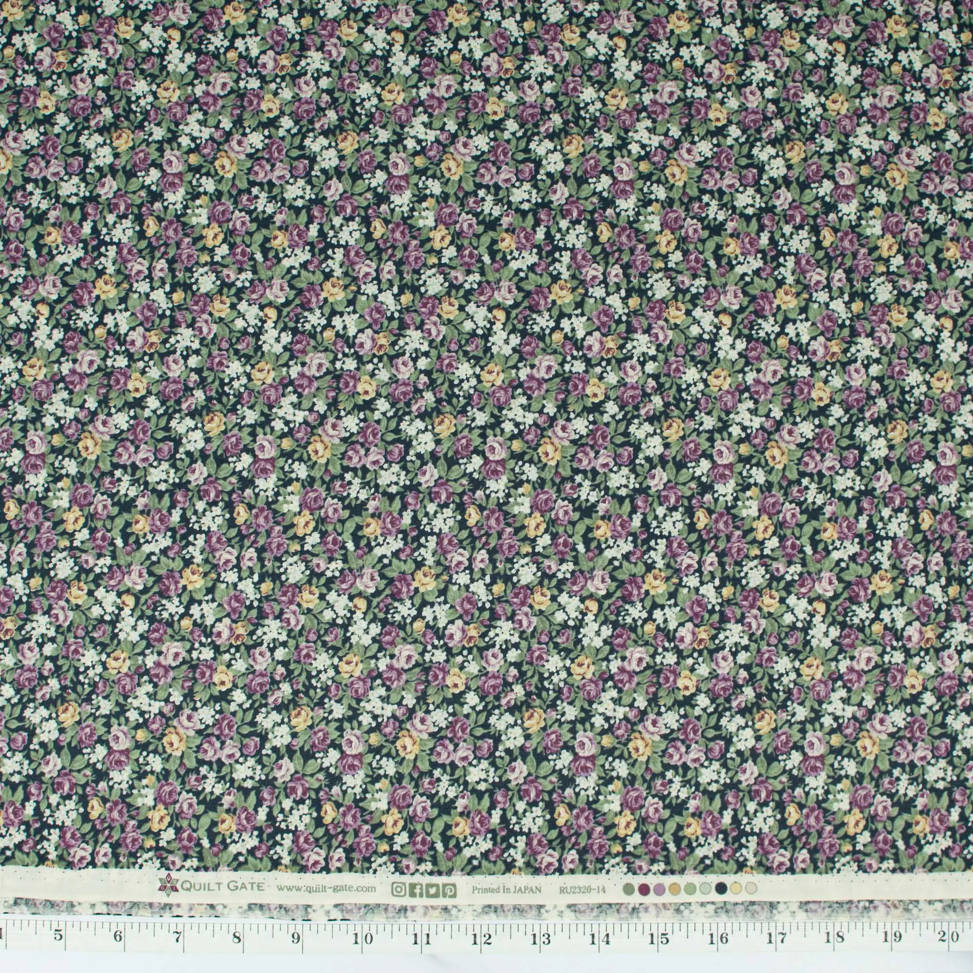 Ruru Bouquet Victorian Rose Collection - Purple & Yellow Roses on Dark Green