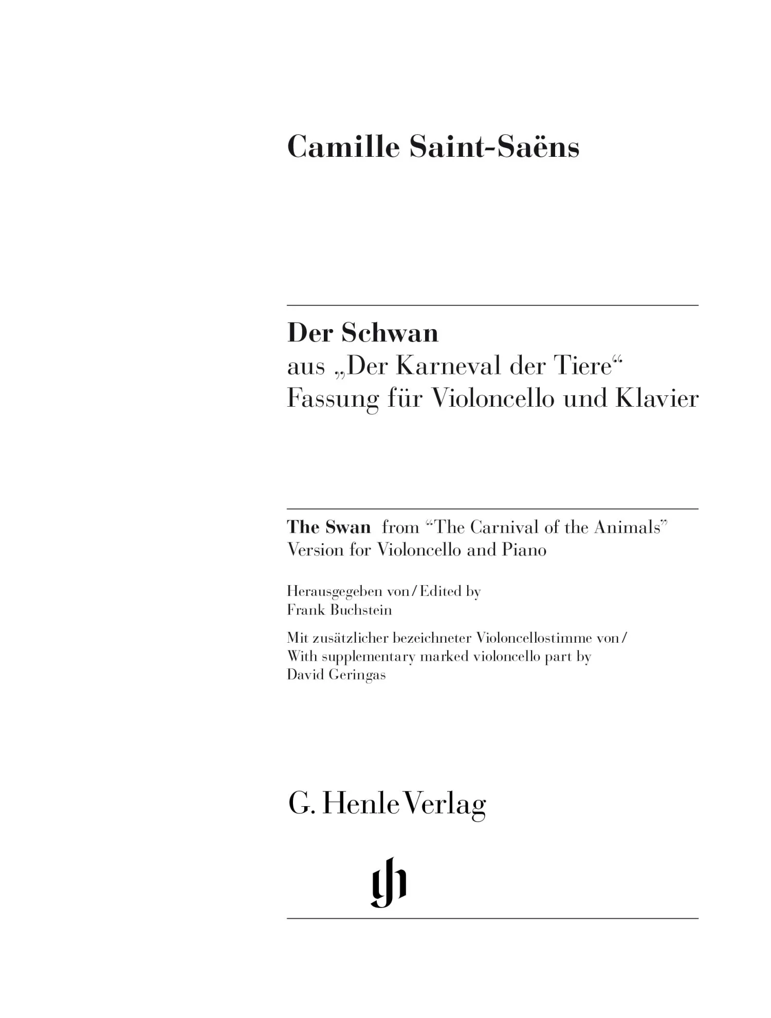 Saint-Saëns: Swan from Carnival of the Animals for Cello & Piano
