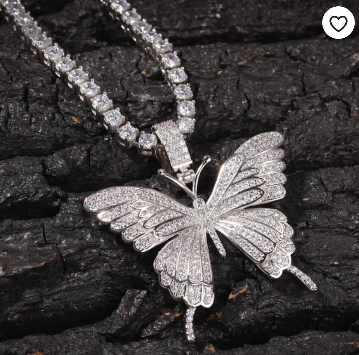 SALE Iced butterfly necklace , bling butterfly , butterfly tennis necklace,tennis necklace and cz butterfly pendant