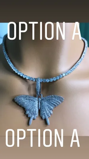 SALE Iced butterfly necklace , bling butterfly , butterfly tennis necklace,tennis necklace and cz butterfly pendant