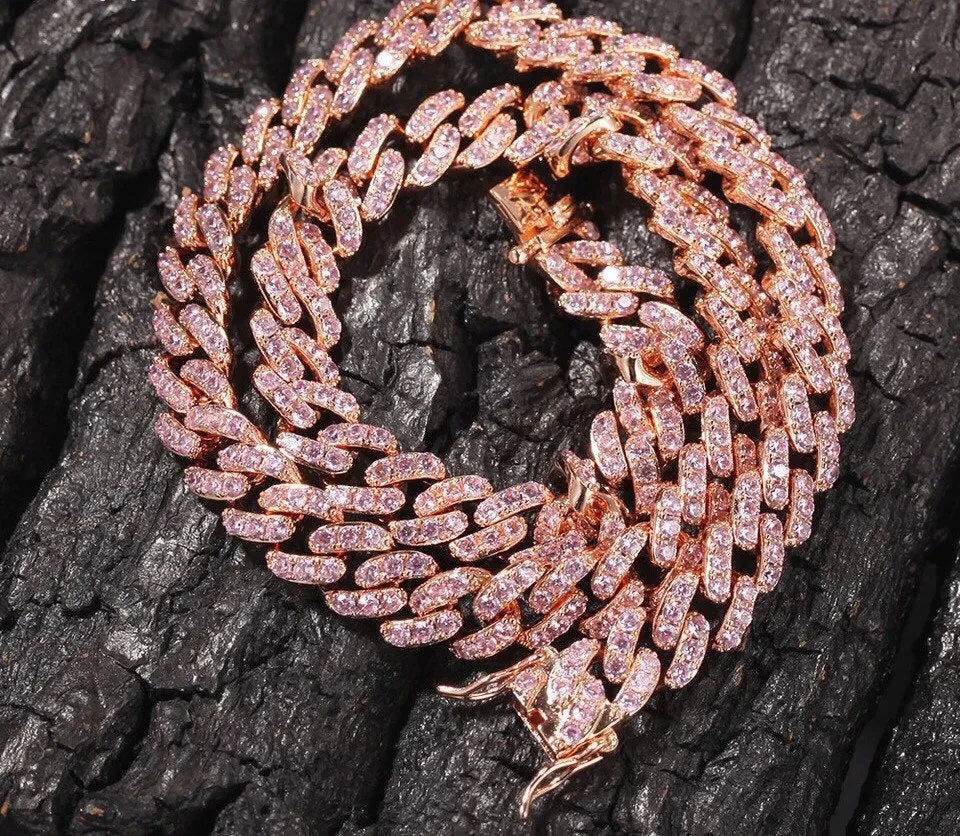 Sale ! Pink and rosegold mini miami cuban link chain, pink barbie  choker , butterfly pink choker, pink Cuban Choker , Iced Out Women Choker