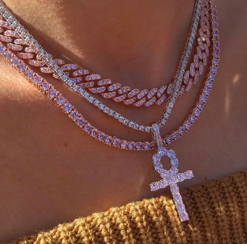 Sale ! Pink and rosegold mini miami cuban link chain, pink barbie  choker , butterfly pink choker, pink Cuban Choker , Iced Out Women Choker
