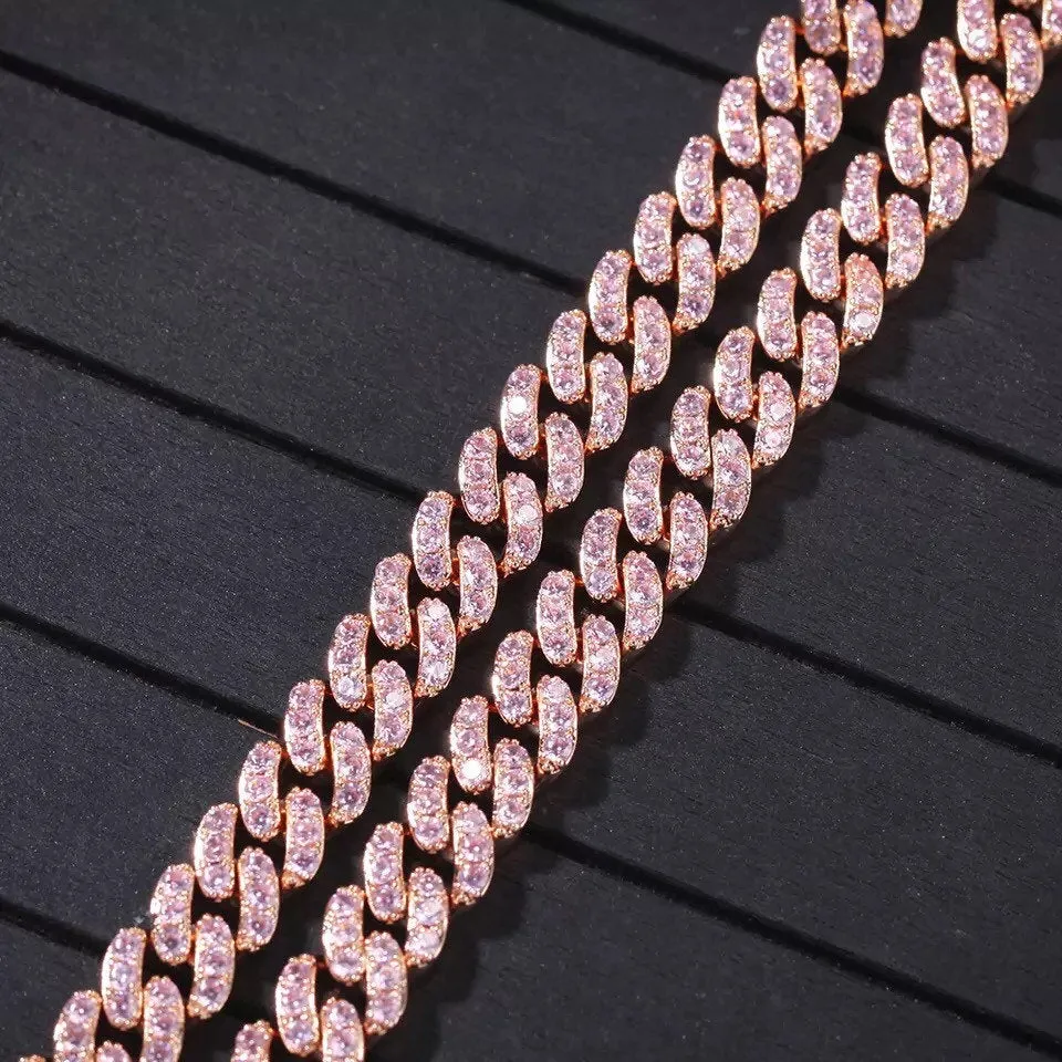 Sale ! Pink and rosegold mini miami cuban link chain, pink barbie  choker , butterfly pink choker, pink Cuban Choker , Iced Out Women Choker