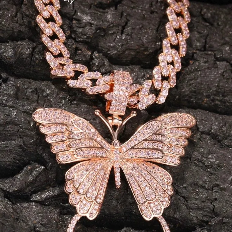 Sale ! Pink and rosegold mini miami cuban link chain, pink barbie  choker , butterfly pink choker, pink Cuban Choker , Iced Out Women Choker