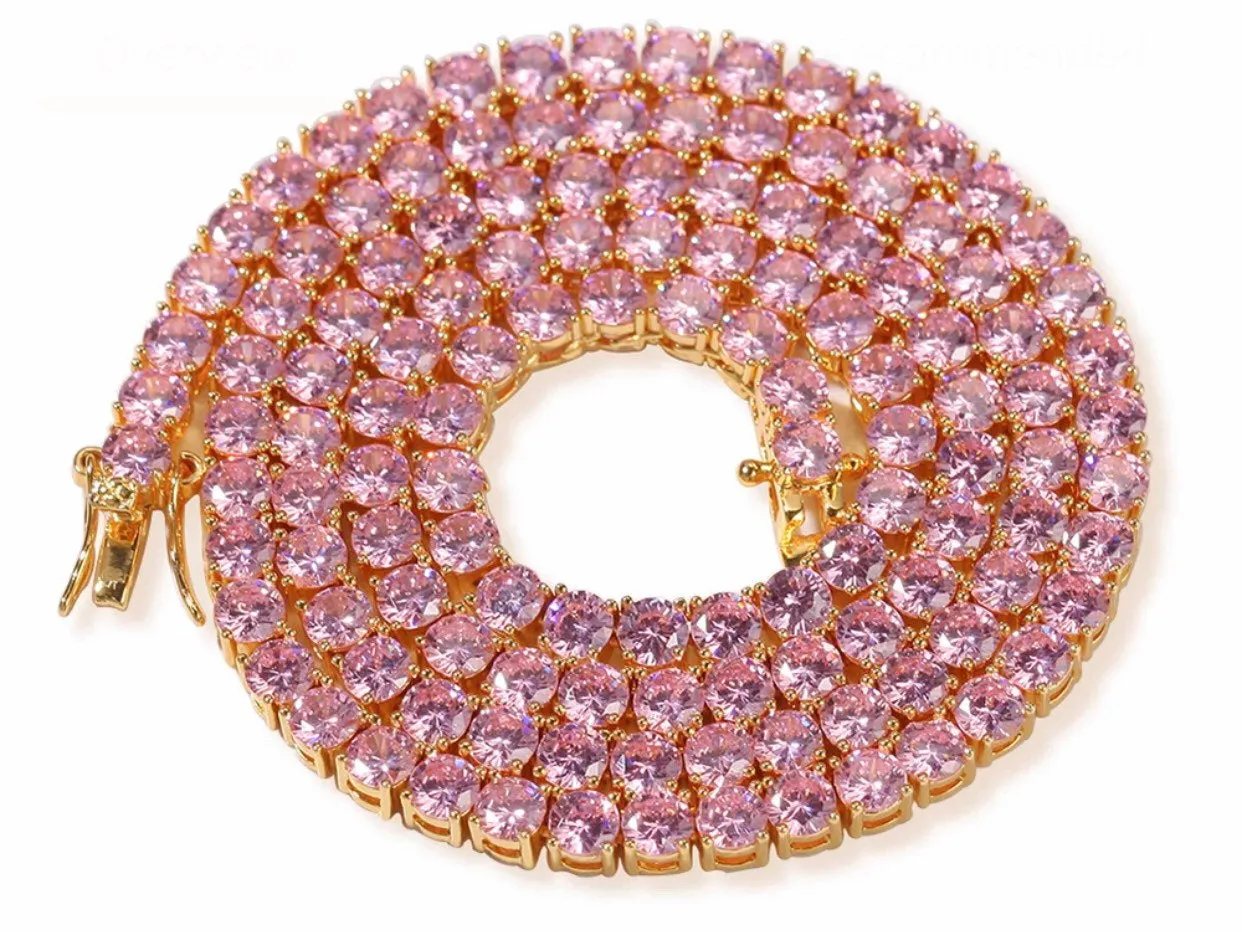 SALE Pink tennis necklace , iced bling pink tennis necklace, pink bling necklace ,pink icy necklace