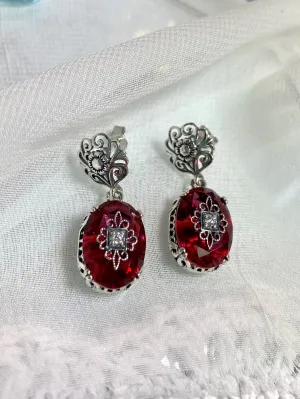 Save 10% on Pink Earrings & Necklace Set, CZ Inset Gem with Sterling Silver Embellishment, Vintage Edwardian Jewelry #E70e