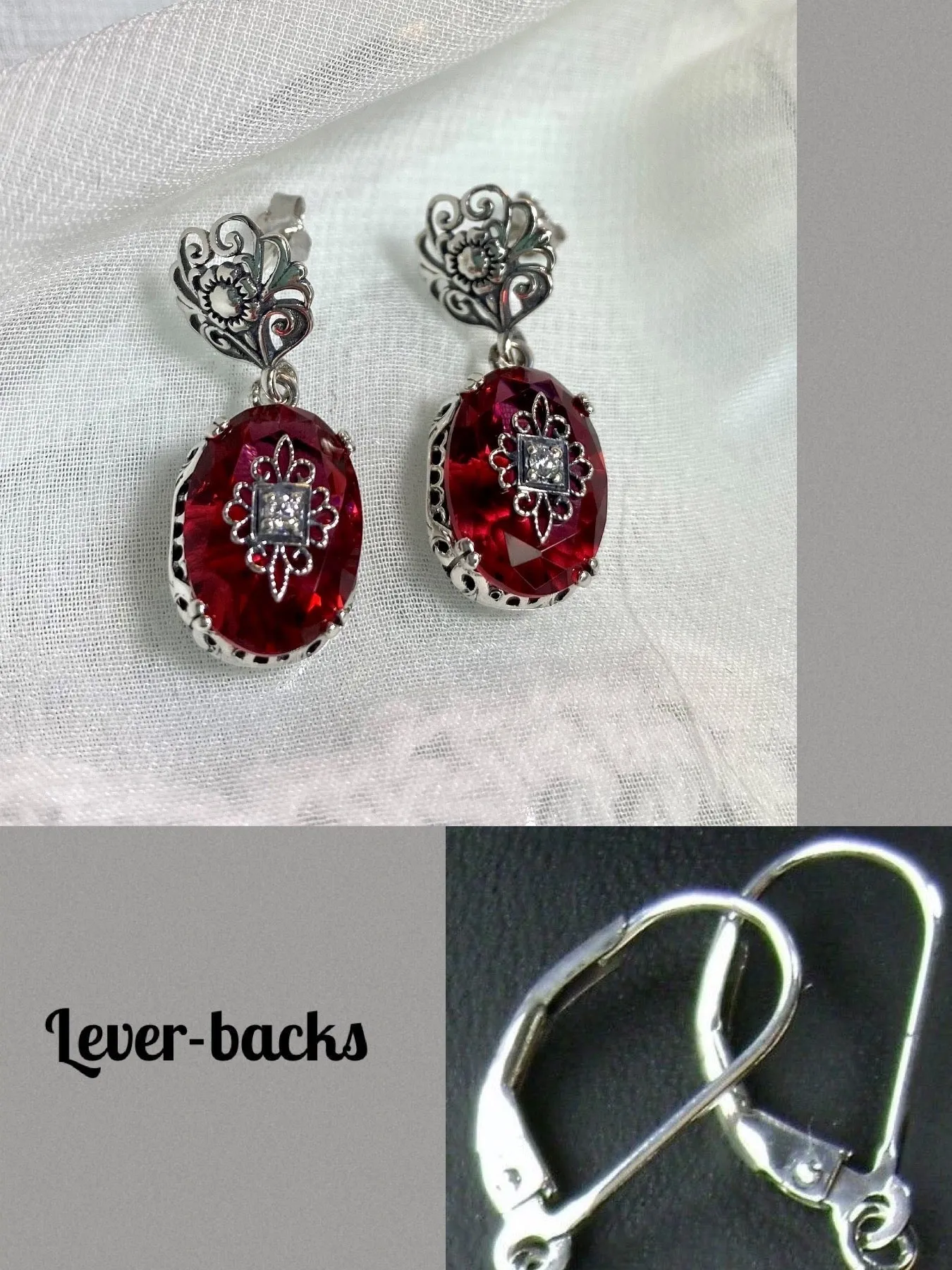 Save 10% on Pink Earrings & Necklace Set, CZ Inset Gem with Sterling Silver Embellishment, Vintage Edwardian Jewelry #E70e
