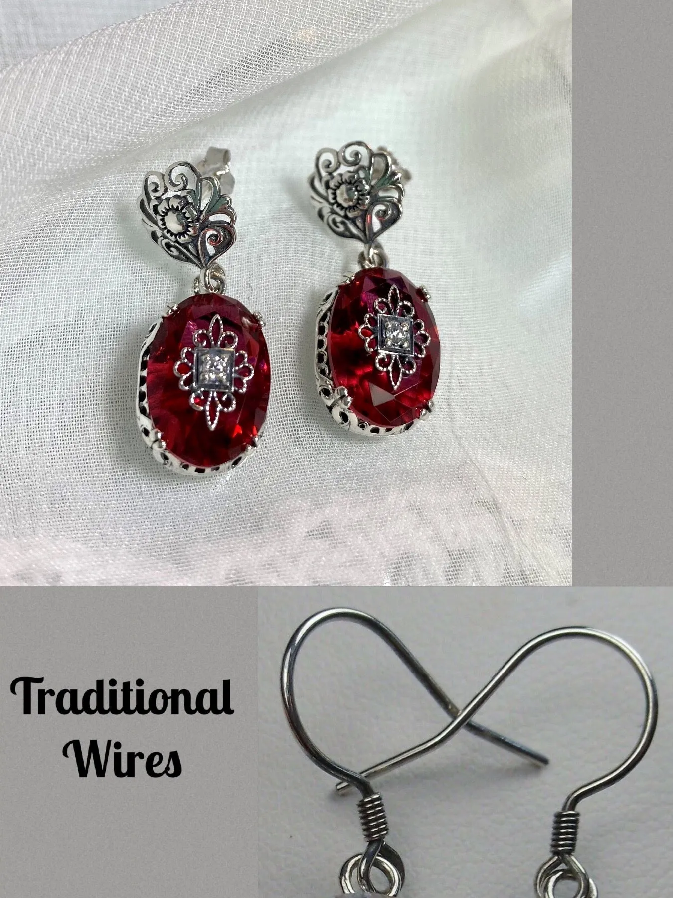 Save 10% on Pink Earrings & Necklace Set, CZ Inset Gem with Sterling Silver Embellishment, Vintage Edwardian Jewelry #E70e