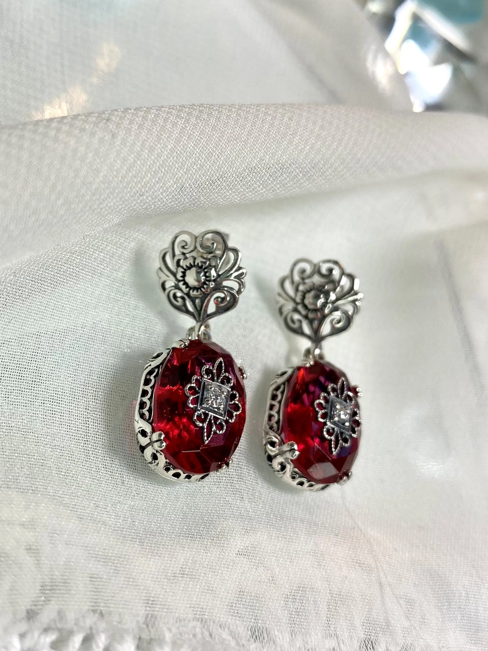 Save 10% on Pink Earrings & Necklace Set, Diamond Inset Gems with Sterling Silver Embellishment, Vintage Edwardian Jewelry #E70e