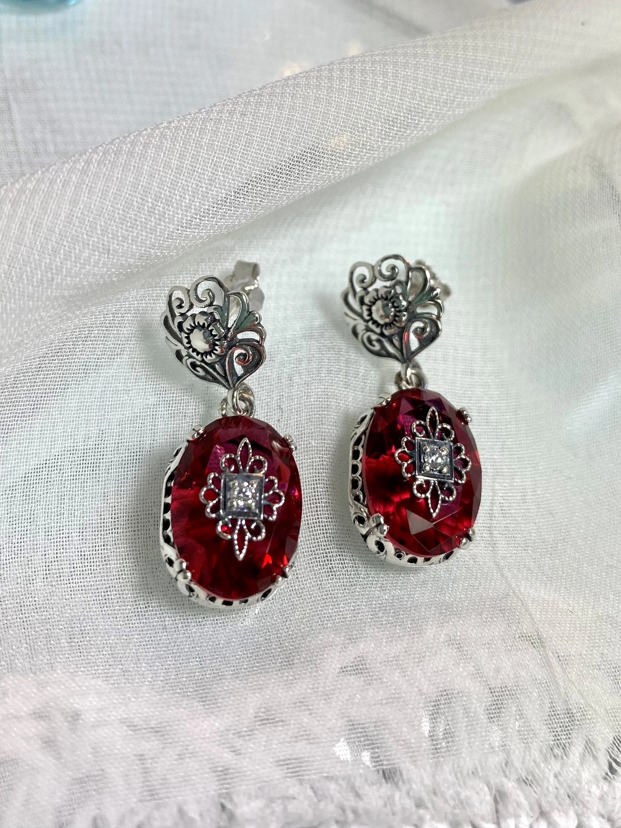Save 10% on Pink Earrings & Necklace Set, Diamond Inset Gems with Sterling Silver Embellishment, Vintage Edwardian Jewelry #E70e