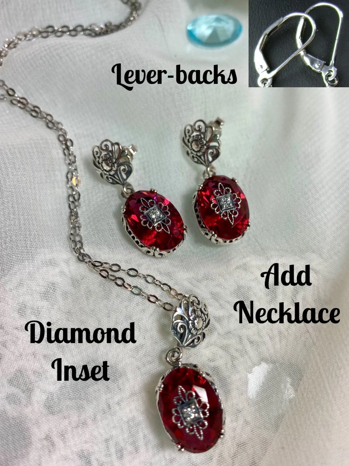 Save 10% on Pink Earrings & Necklace Set, Diamond Inset Gems with Sterling Silver Embellishment, Vintage Edwardian Jewelry #E70e