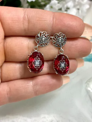 Save 10% on Pink Earrings & Necklace Set, Diamond Inset Gems with Sterling Silver Embellishment, Vintage Edwardian Jewelry #E70e