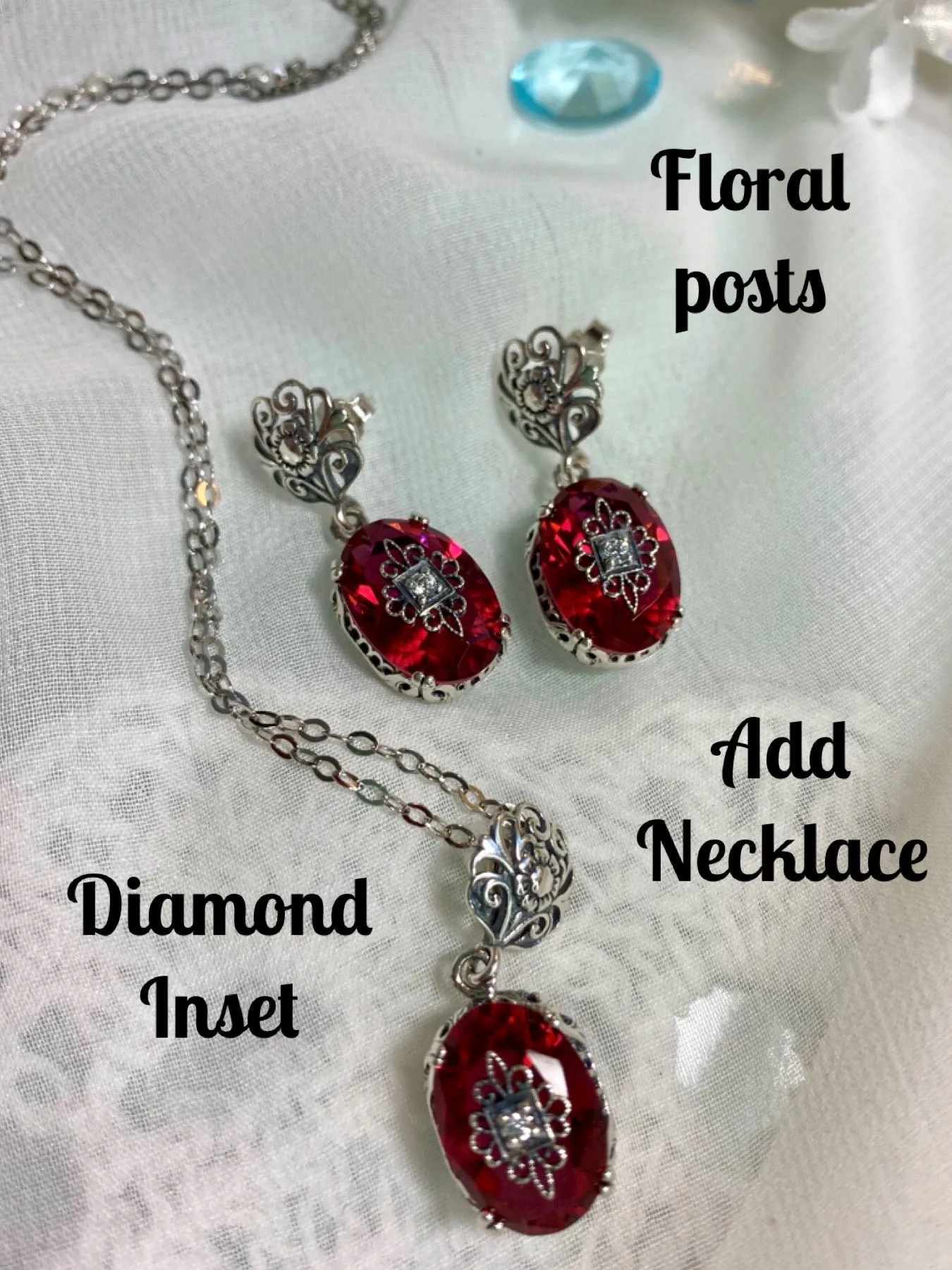Save 10% on Pink Earrings & Necklace Set, Diamond Inset Gems with Sterling Silver Embellishment, Vintage Edwardian Jewelry #E70e