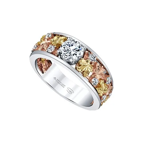 Shelly Purdy 14K Tri Gold (0.95ct) Maple Leaf Canadian Diamond Ring