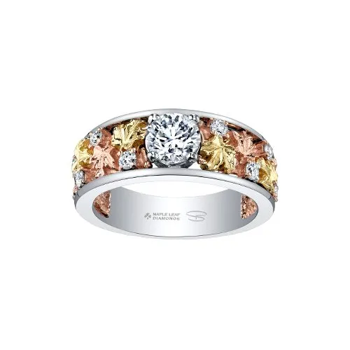 Shelly Purdy 14K Tri Gold (0.95ct) Maple Leaf Canadian Diamond Ring