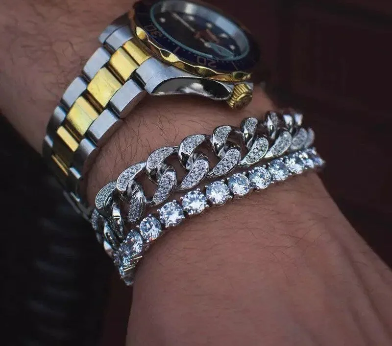 Silver cuban link bracelet ,men cuban bracelet, sparking bling 5A cubic zirconia CZ cuban link chain bracelet for men high quality iced out