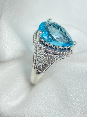Sky Blue Aquamarine Ring, Teardrop Gem, Victorian Jewelry Design #D222