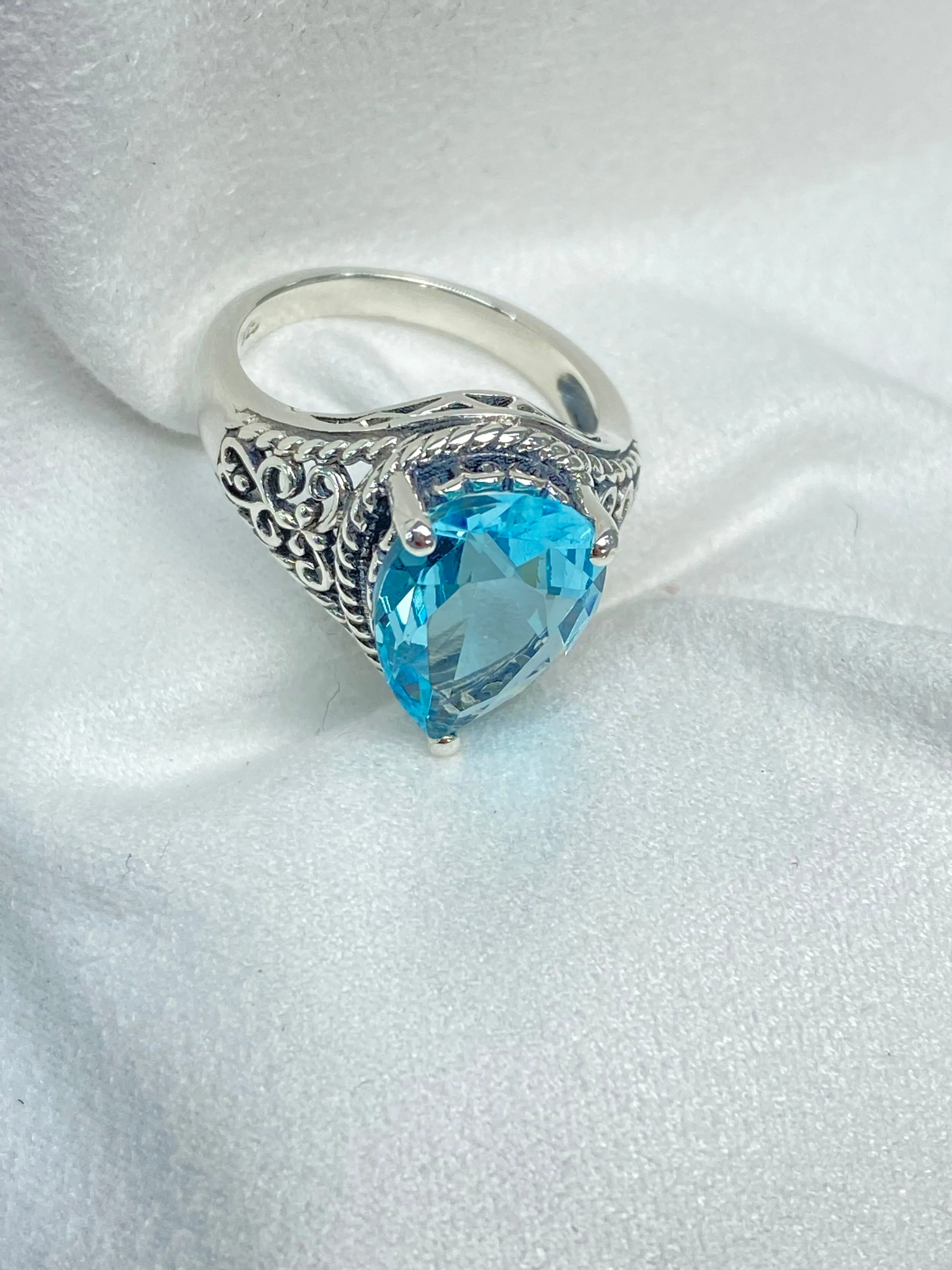 Sky Blue Aquamarine Ring, Teardrop Gem, Victorian Jewelry Design #D222