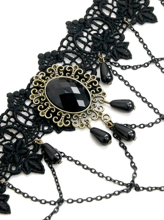 Steampunk Accessories Costume Cosplay Lace Choker Beads Chain Decorative Necklace