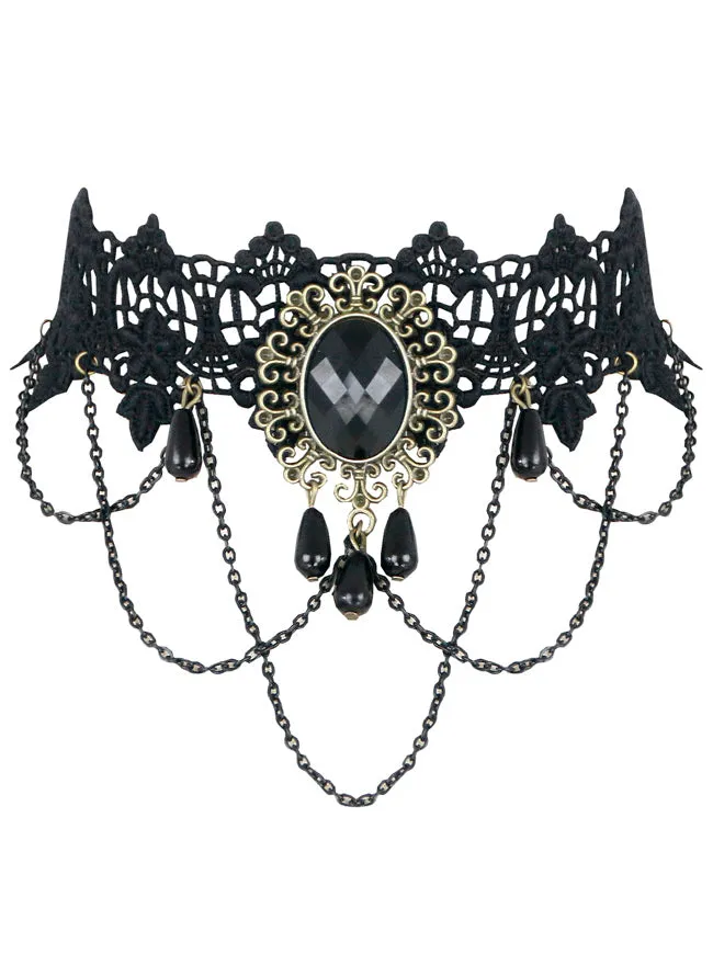 Steampunk Accessories Costume Cosplay Lace Choker Beads Chain Decorative Necklace