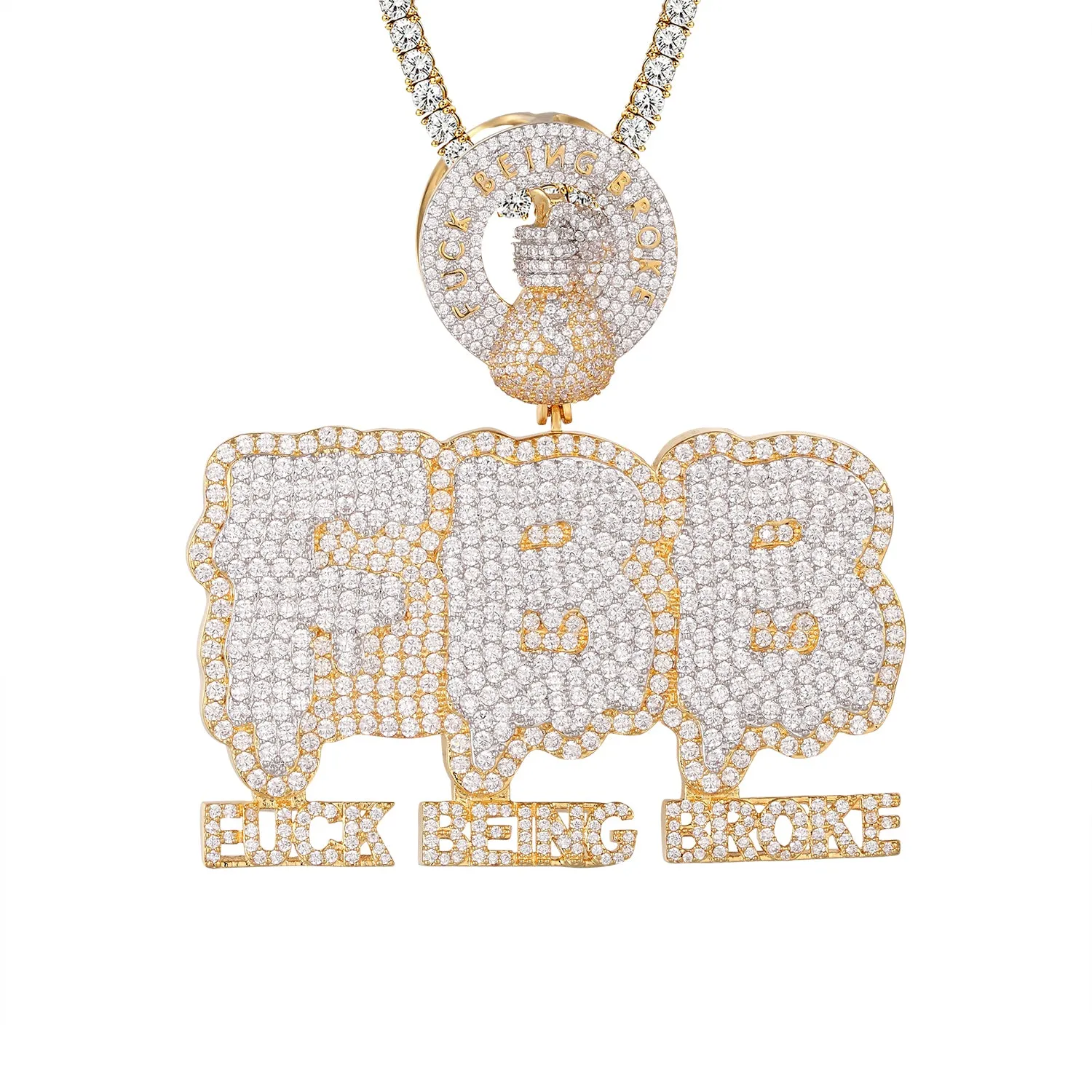 Sterling Silver Being Broke Dollar Bag Icy Hip Hop Pendant