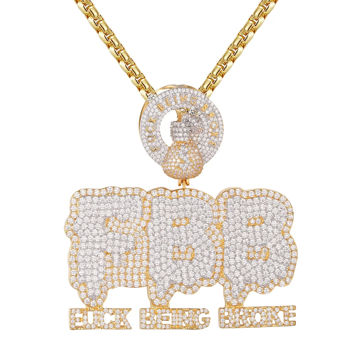 Sterling Silver Being Broke Dollar Bag Icy Hip Hop Pendant