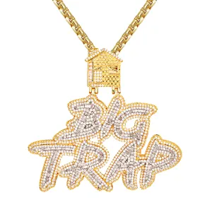 Sterling Silver Double Layer Baguette Big Trap House Pendant