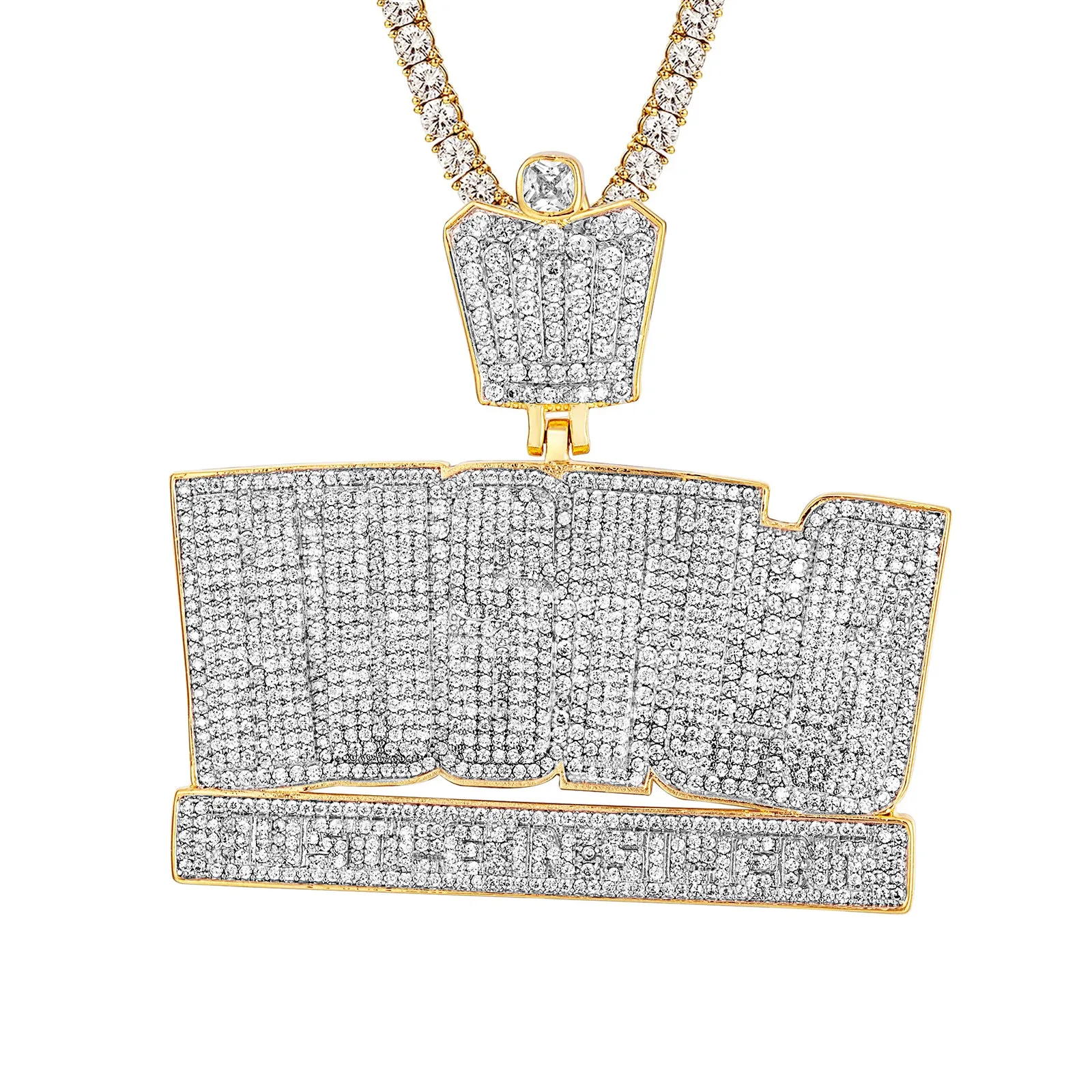 Sterling Silver Hustle In Silent Micro Pave Yellow Tone Pendant