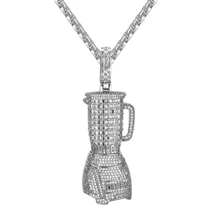Sterling Silver Juicer Machine Micro Pave Custom Mens Pendant