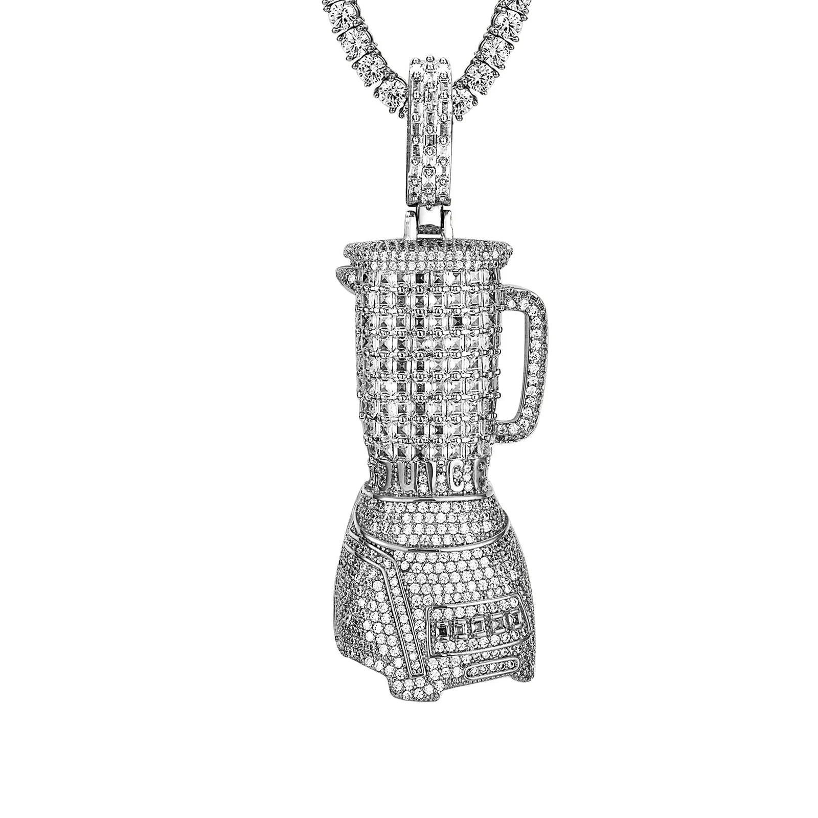 Sterling Silver Juicer Machine Micro Pave Custom Mens Pendant
