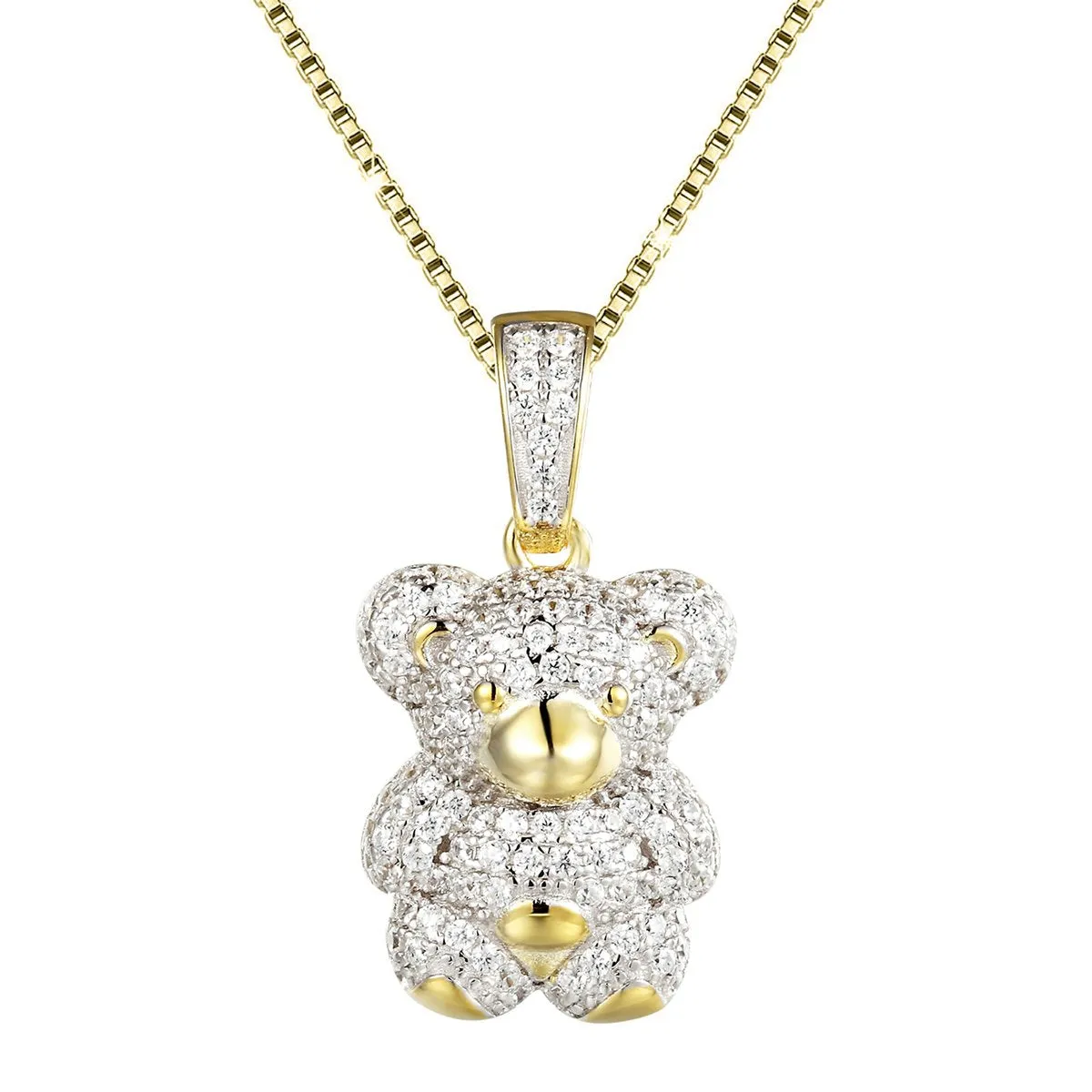 Sterling Silver Mini Teddy Bear Bling Pendant Chain