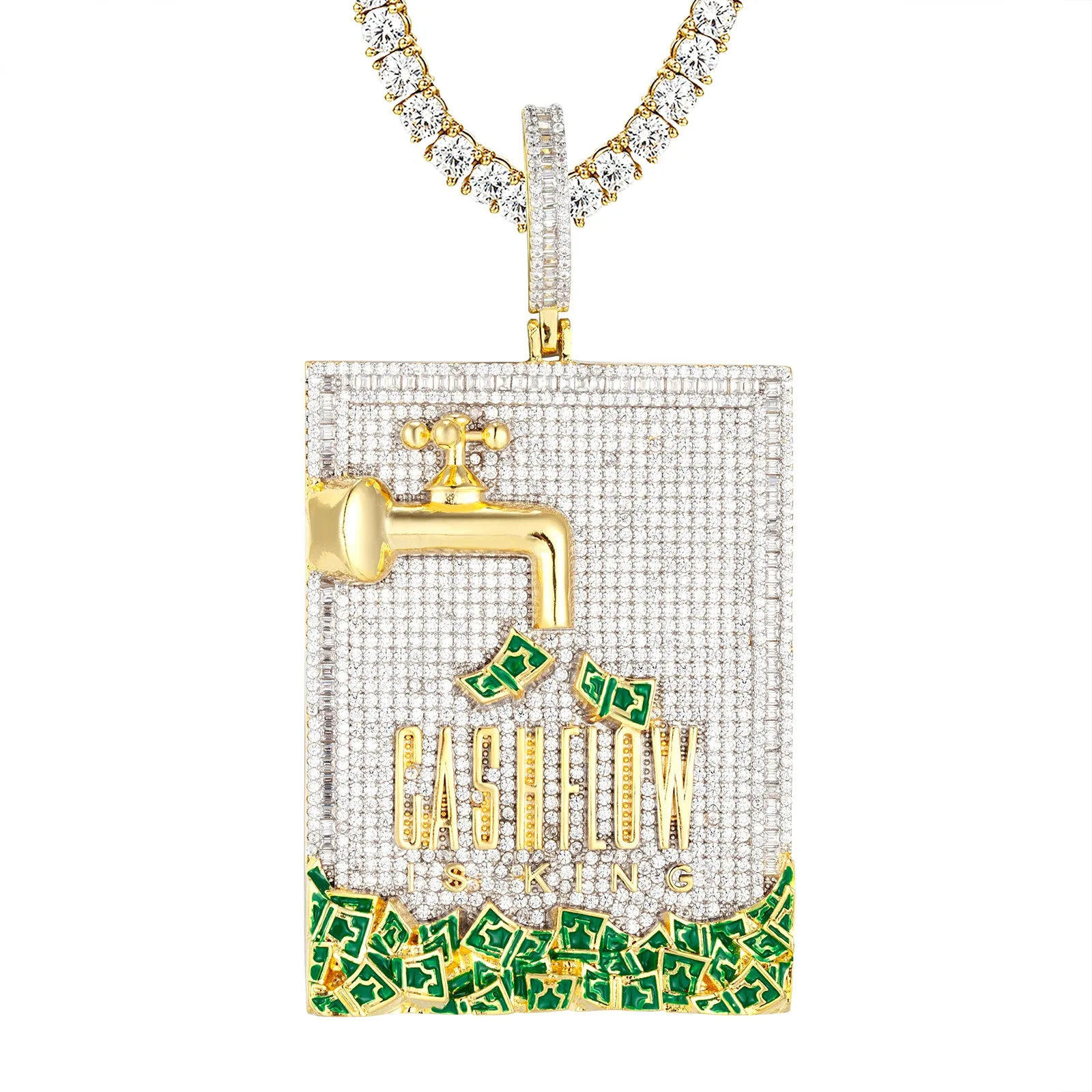Sterling Silver Money Dollar Green Bill Cash Flow Custom Pendant