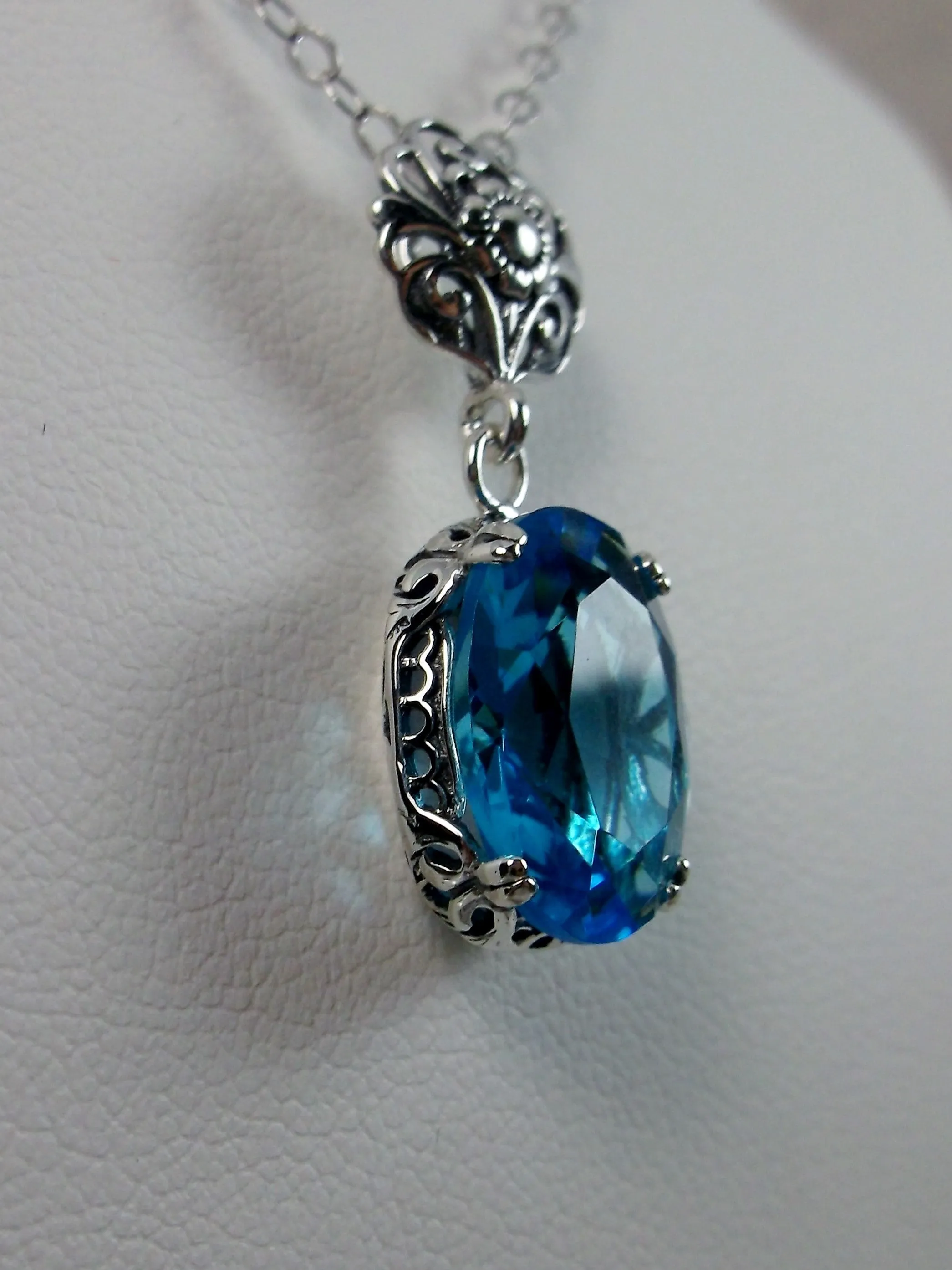 Swiss Blue Pendant, Edwardian Necklace #P70