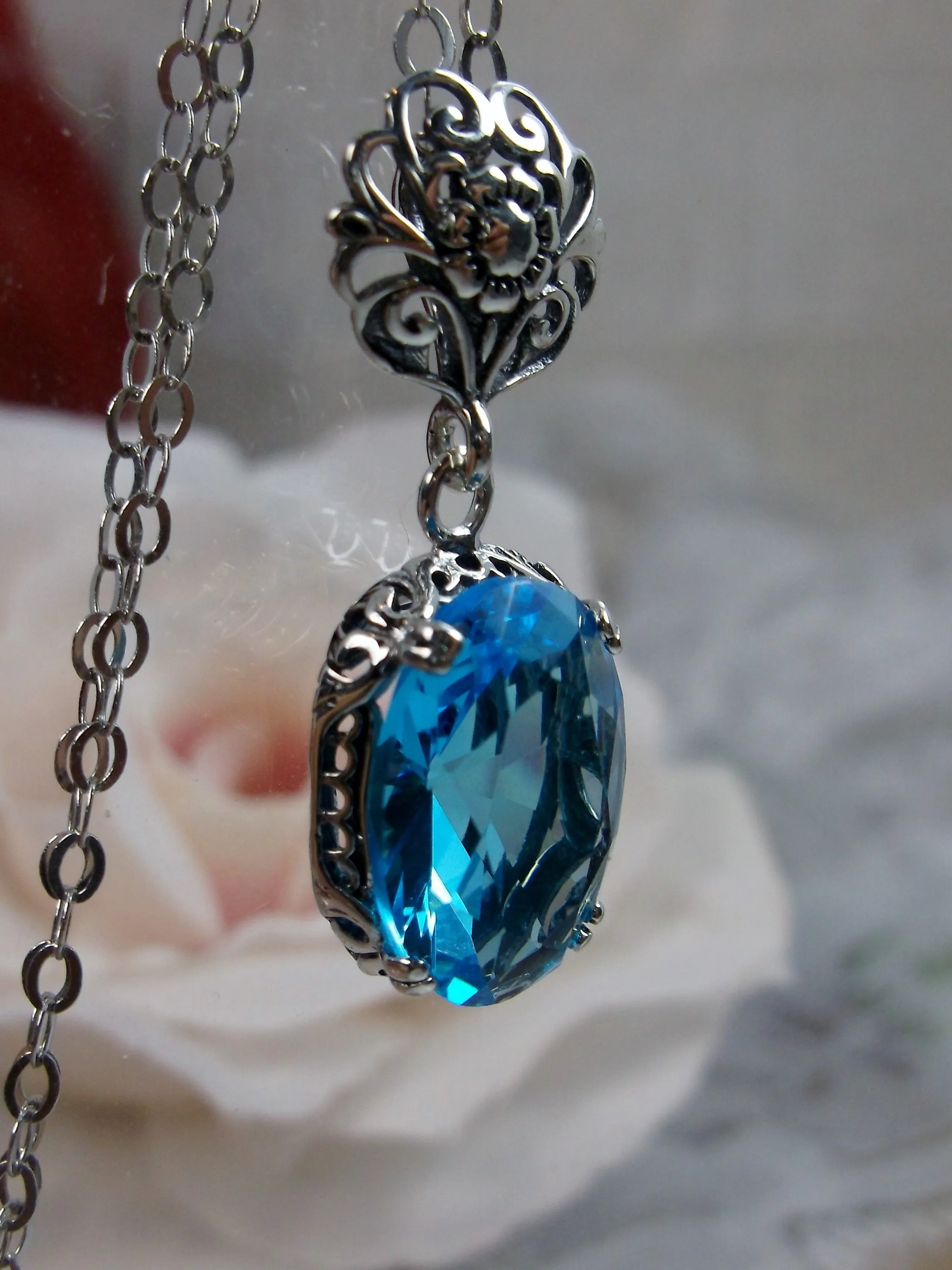 Swiss Blue Pendant, Edwardian Necklace #P70
