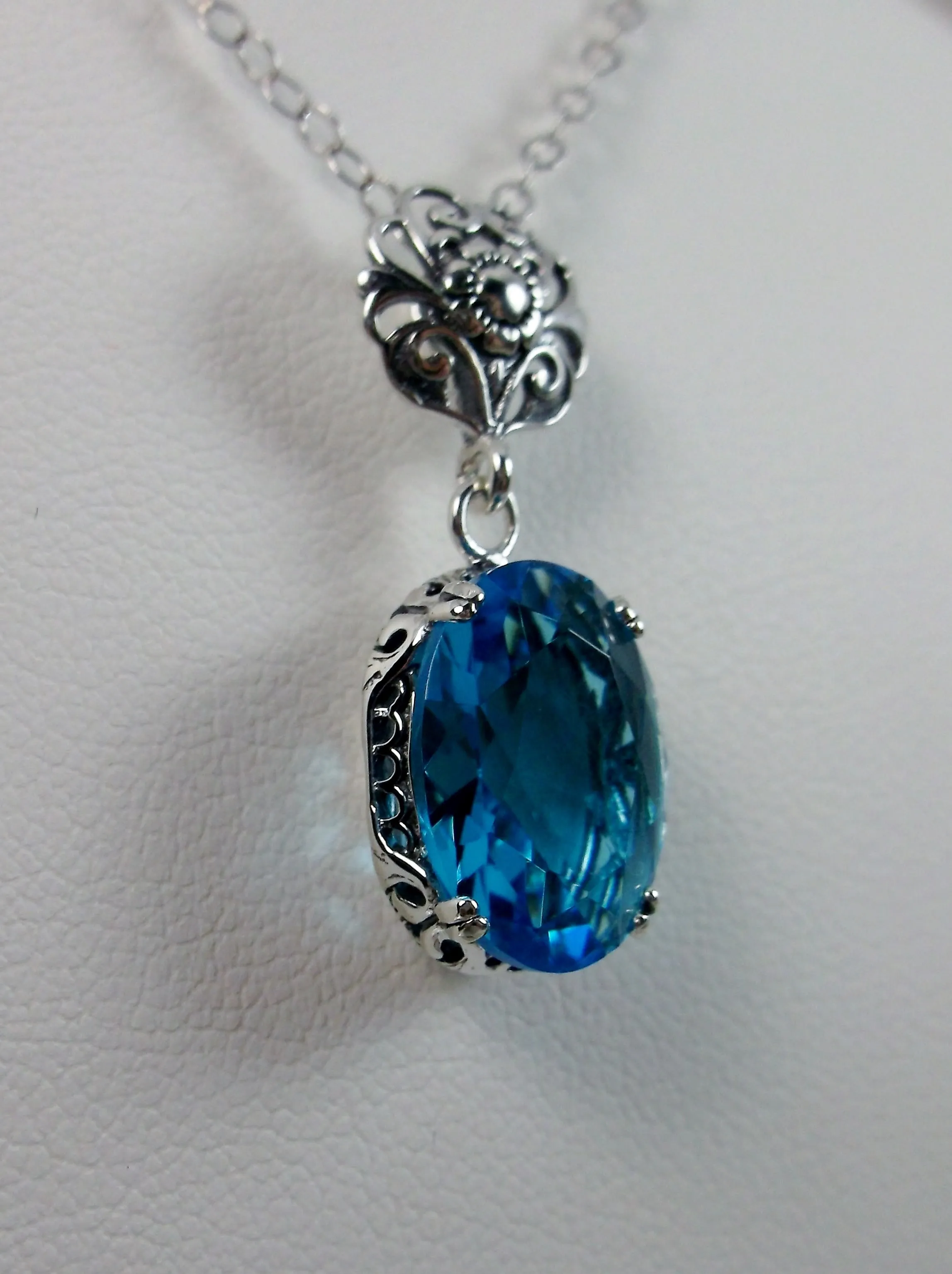 Swiss Blue Pendant, Edwardian Necklace #P70