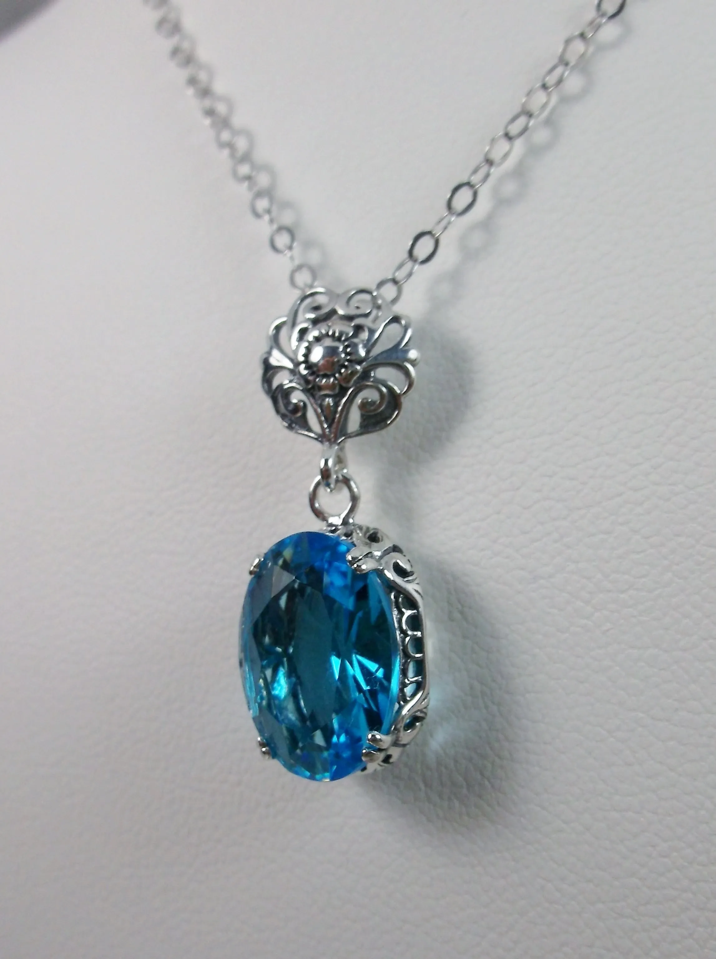 Swiss Blue Pendant, Edwardian Necklace #P70