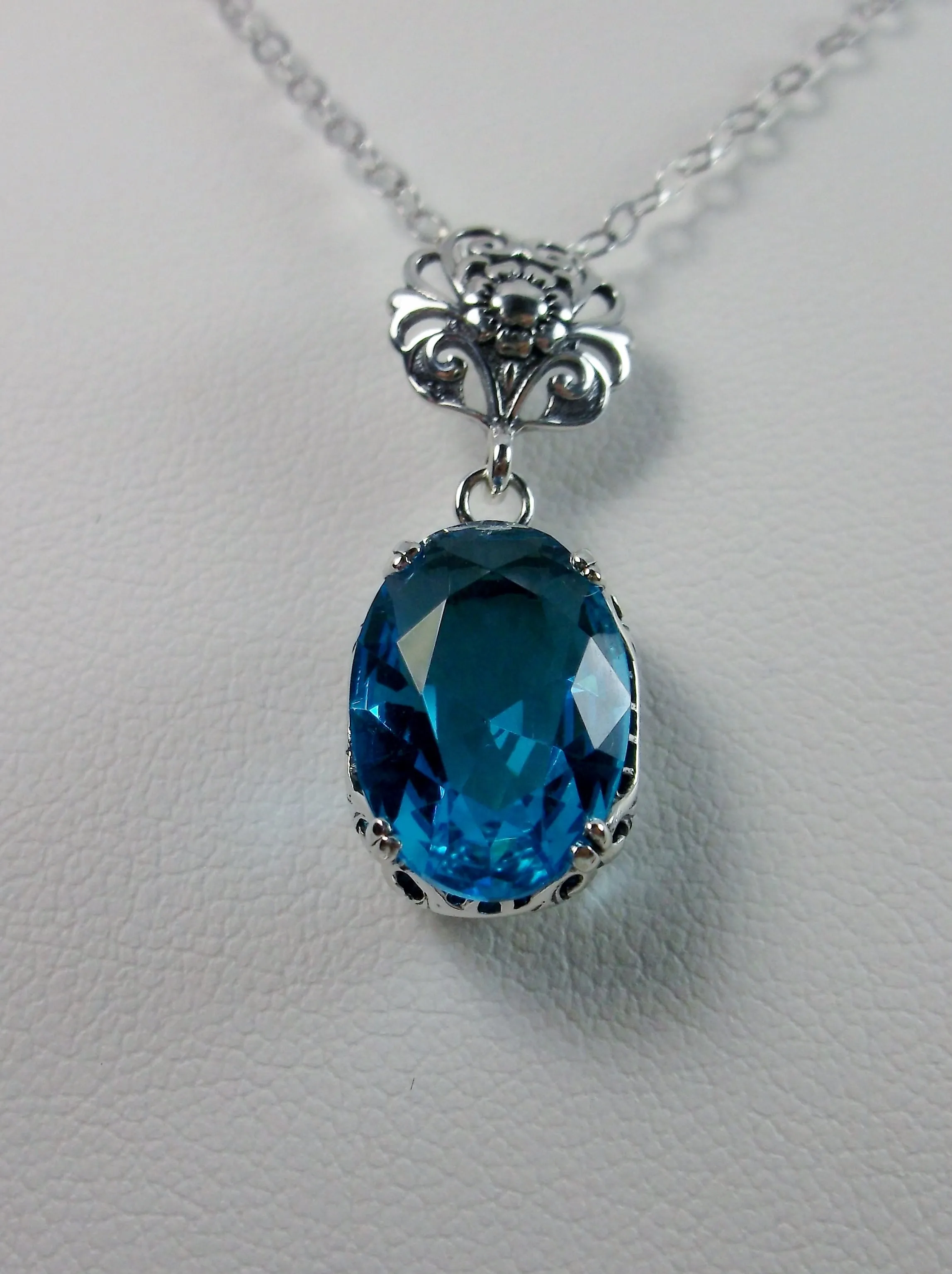 Swiss Blue Pendant, Edwardian Necklace #P70