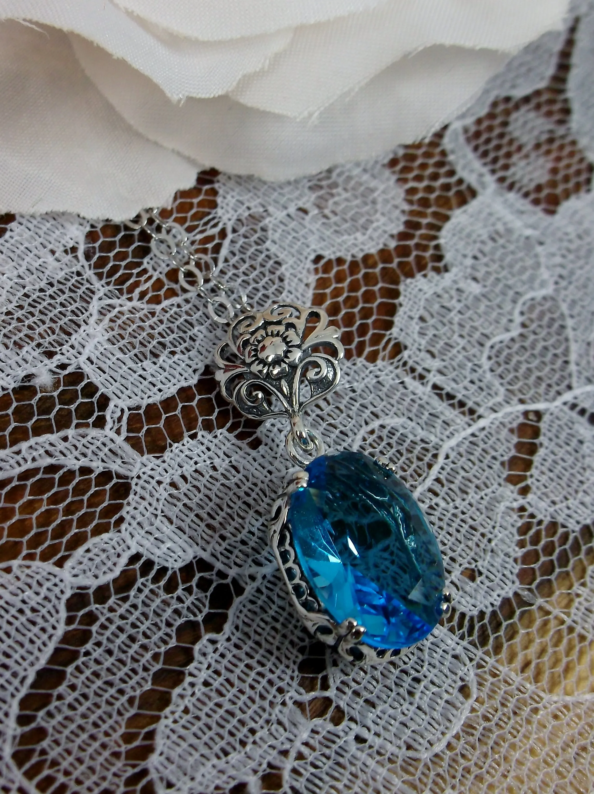 Swiss Blue Pendant, Edwardian Necklace #P70
