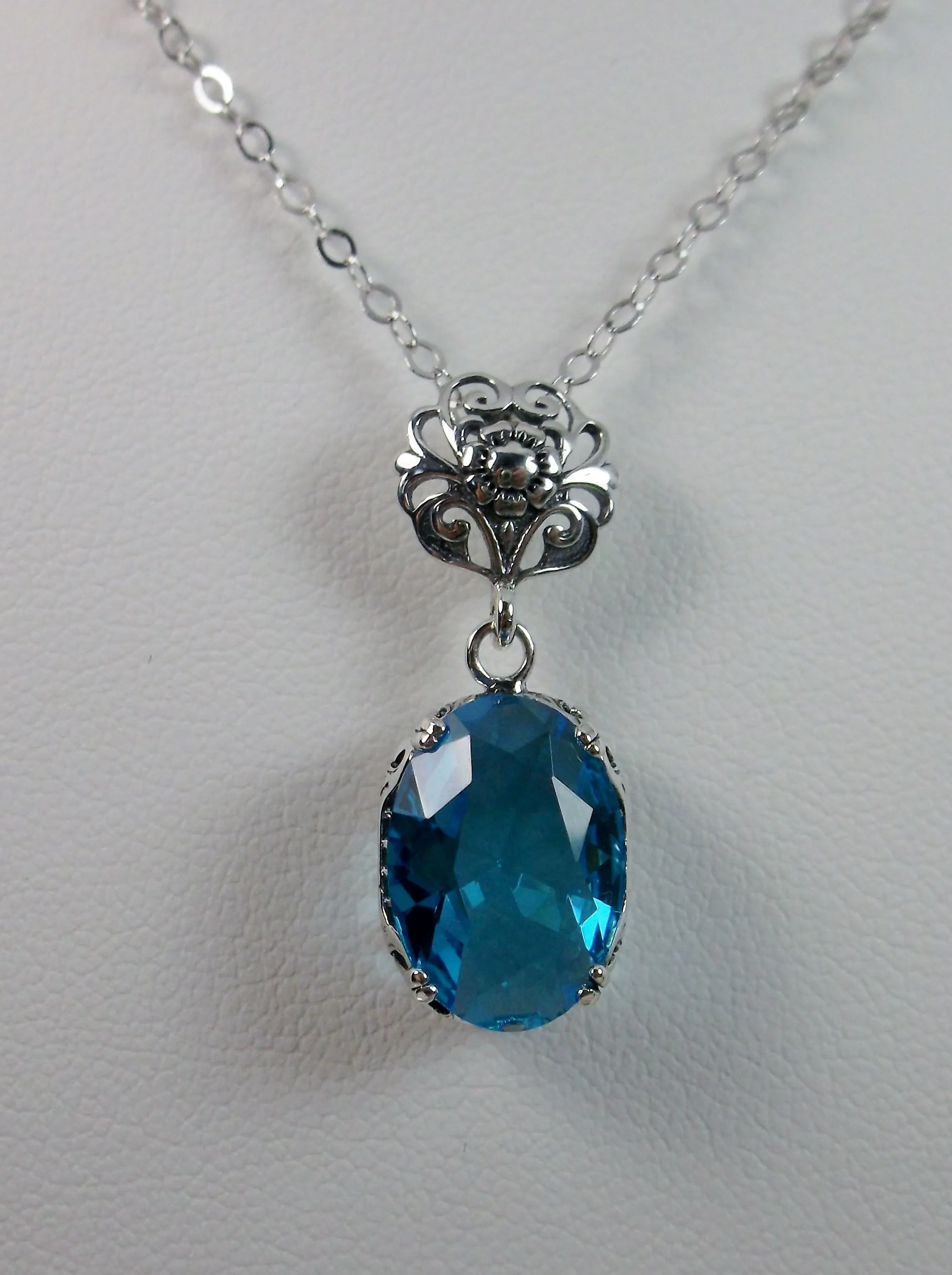 Swiss Blue Pendant, Edwardian Necklace #P70