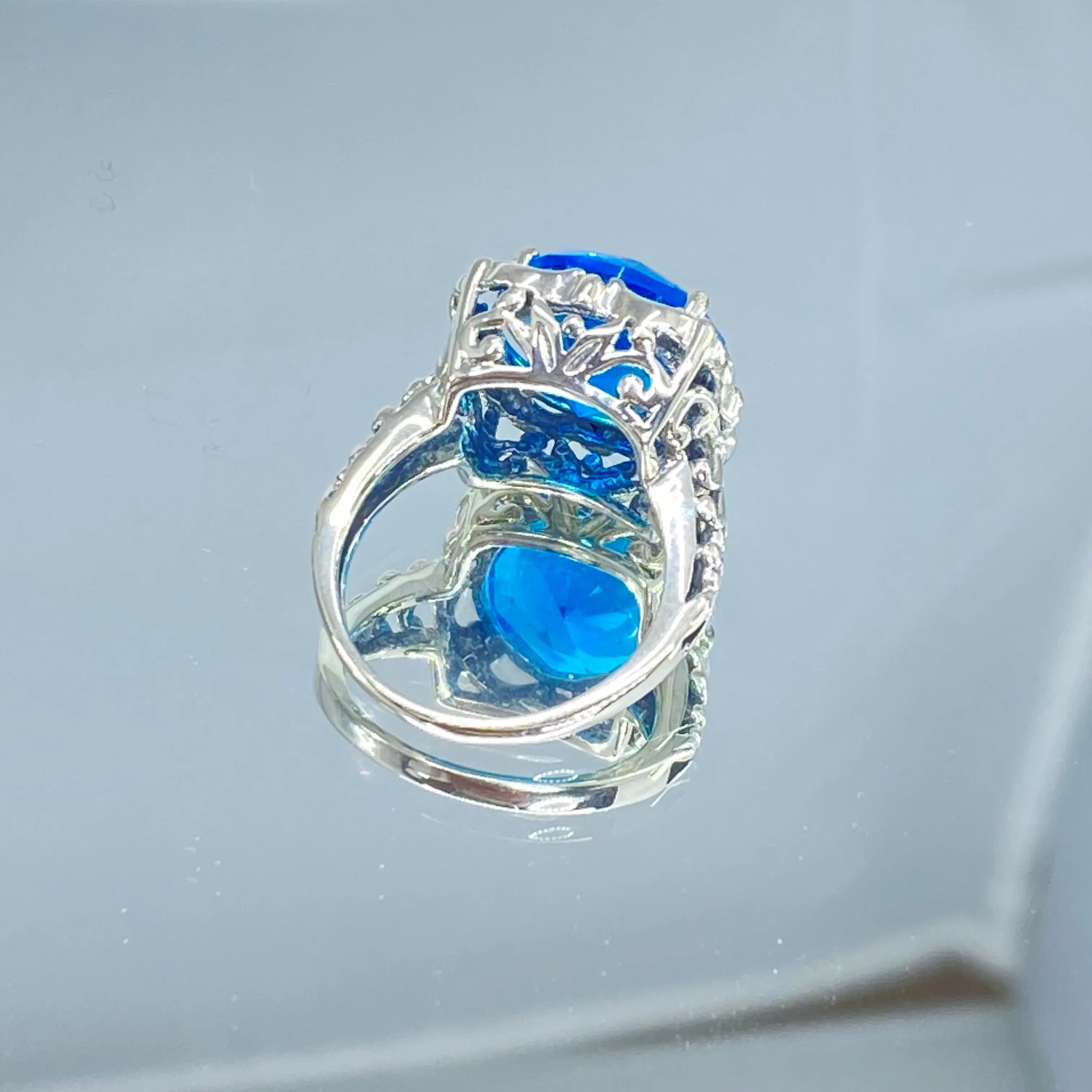 Swiss Blue Topaz, Size 5, Victorian Ring #D103 - Ready to Ship