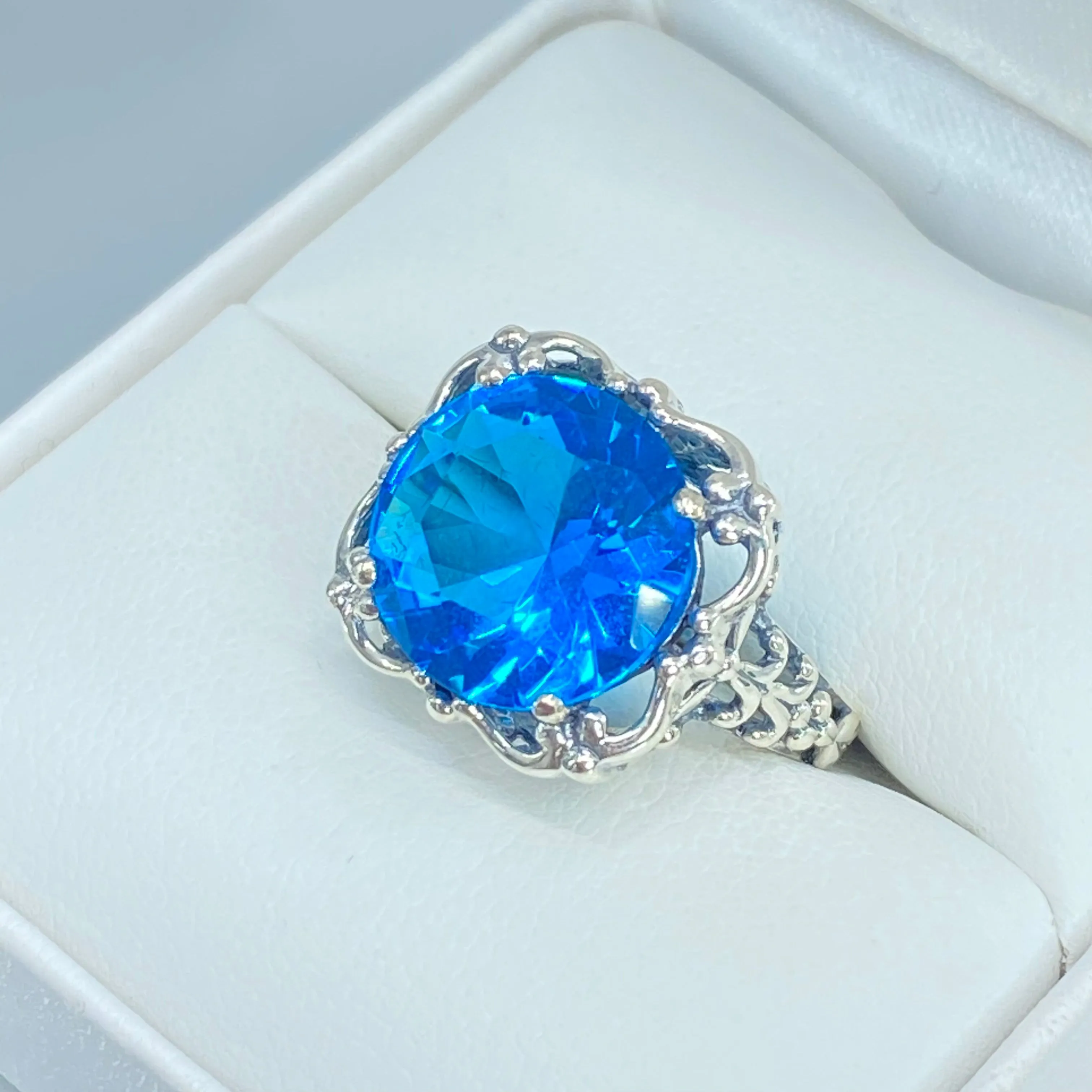 Swiss Blue Topaz, Size 5, Victorian Ring #D103 - Ready to Ship